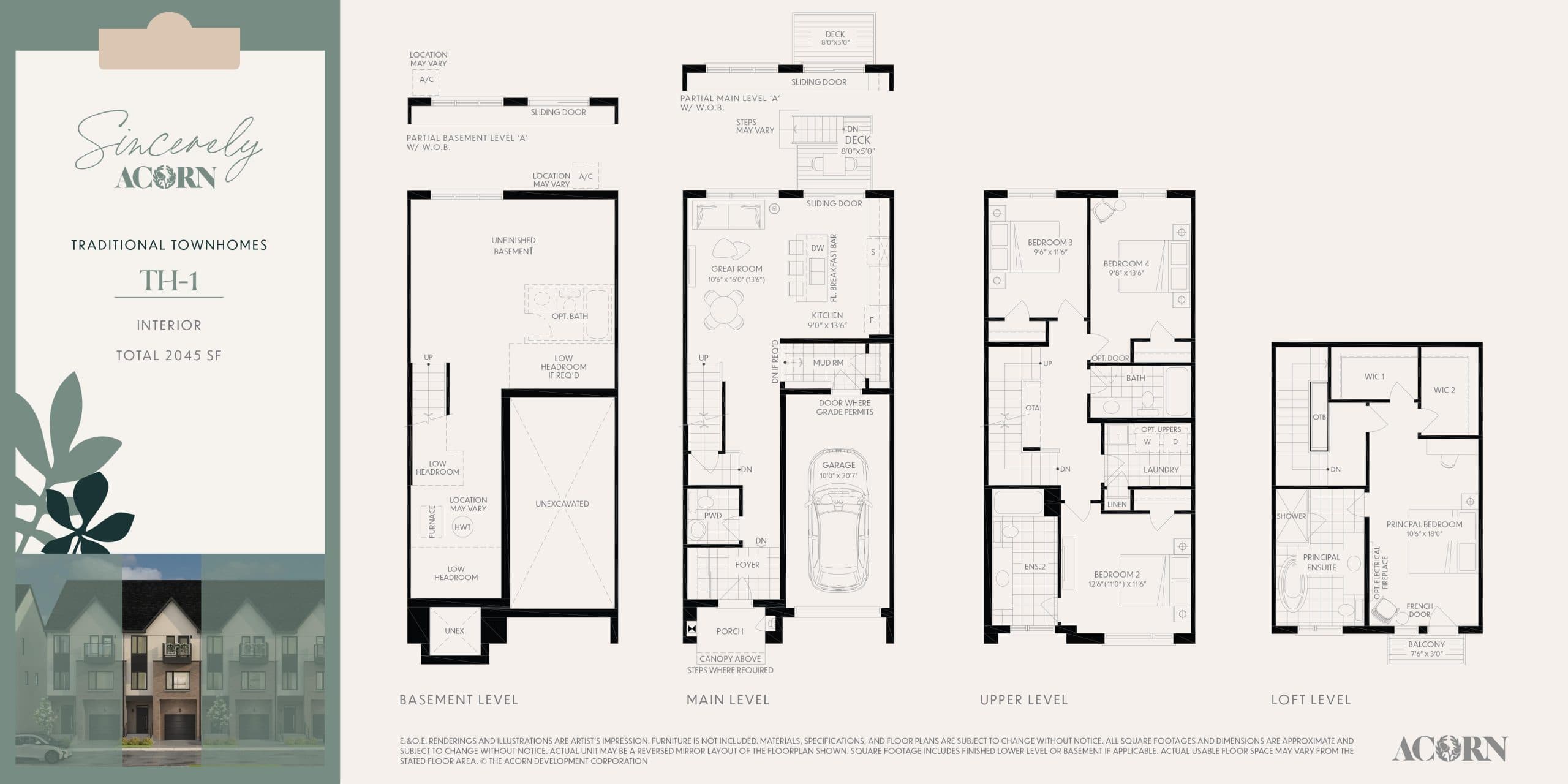 TH-1 Floor Plan at Sincerely, Acorn Towns - 2045 sq.ft