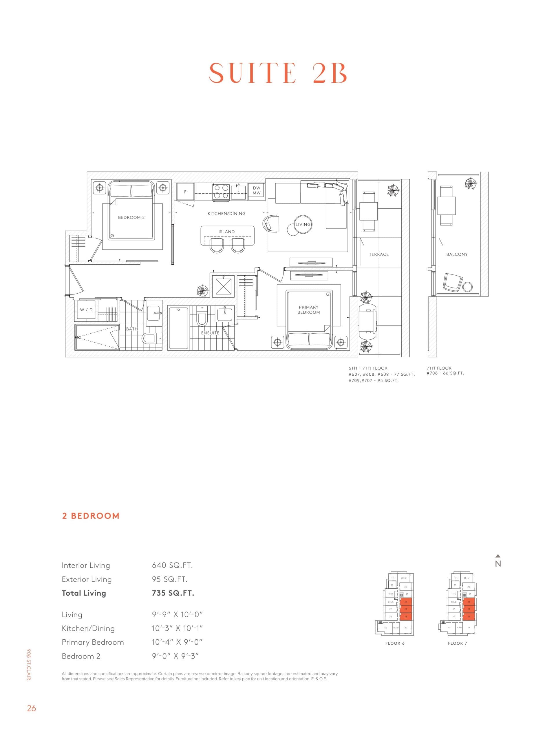 Suite 2B Floor Plan at 908 St. Clair Condos - 640 sq.ft