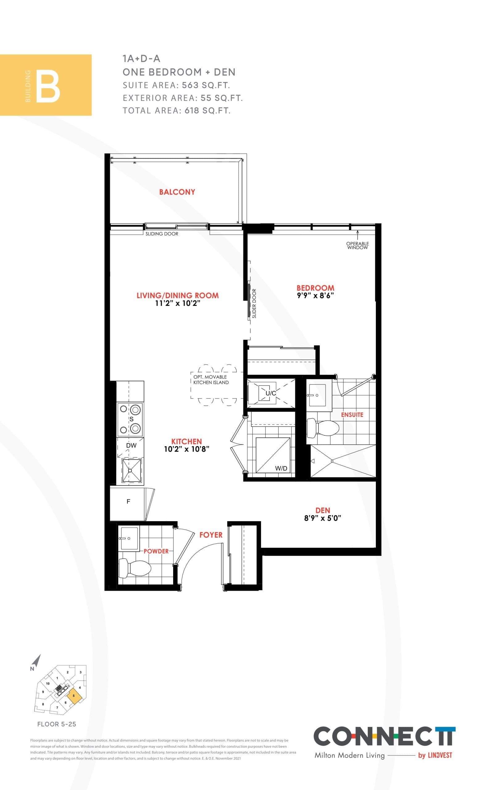1A+D-A Floor Plan at Connectt 2 Condos - 563 sq.ft