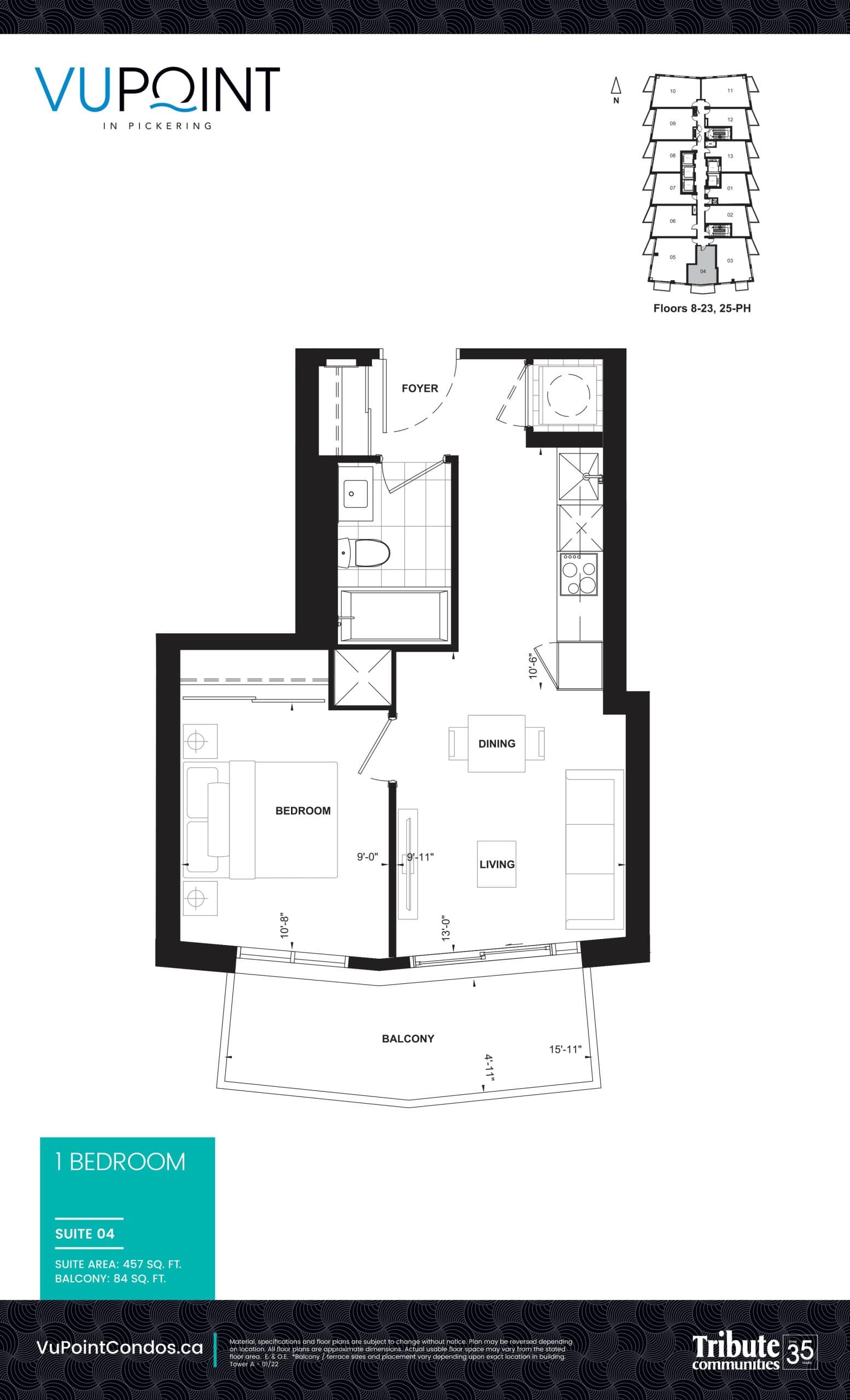 Suite 04 Floor Plan at VuPoint Condos - 457 sq.ft