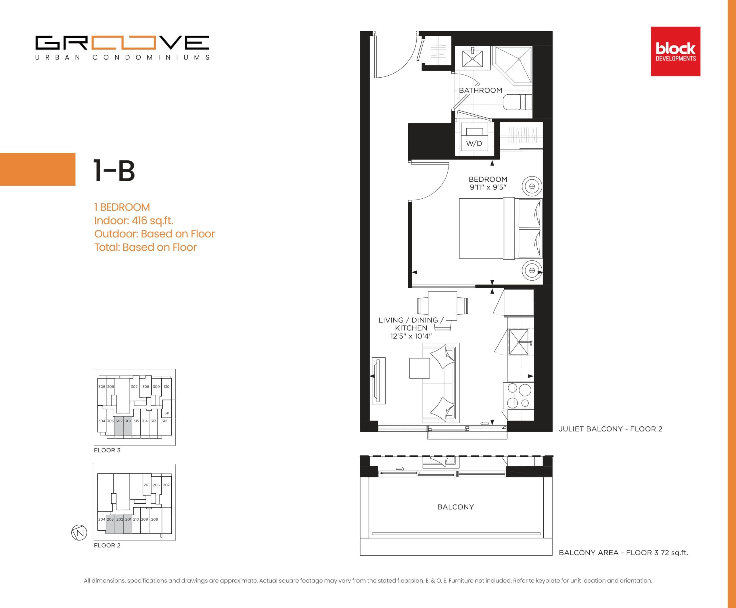 1-B Floor Plan at Groove Urban Condos - 416 sq.ft