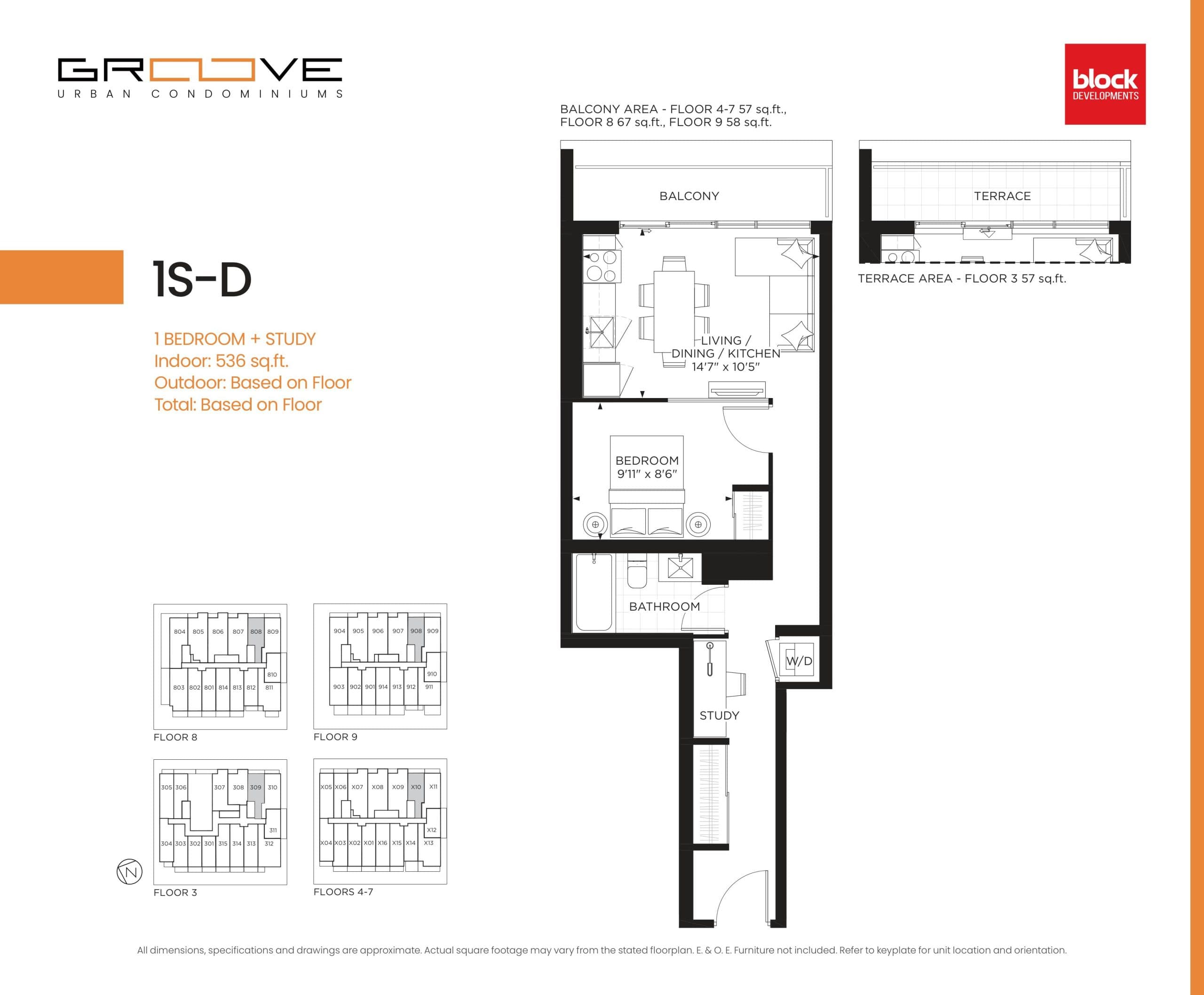 1S-D Floor Plan at Groove Urban Condos - 536 sq.ft