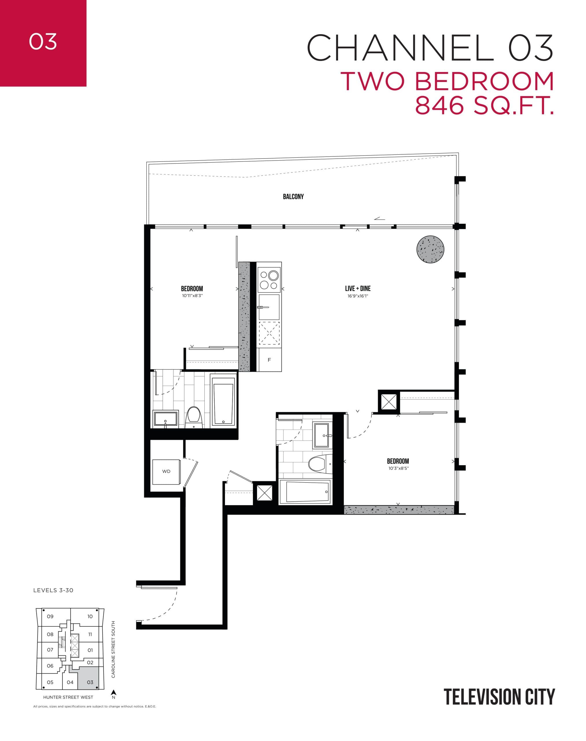 Channel 03 Floor Plan at Television City Condos - 846 sq.ft