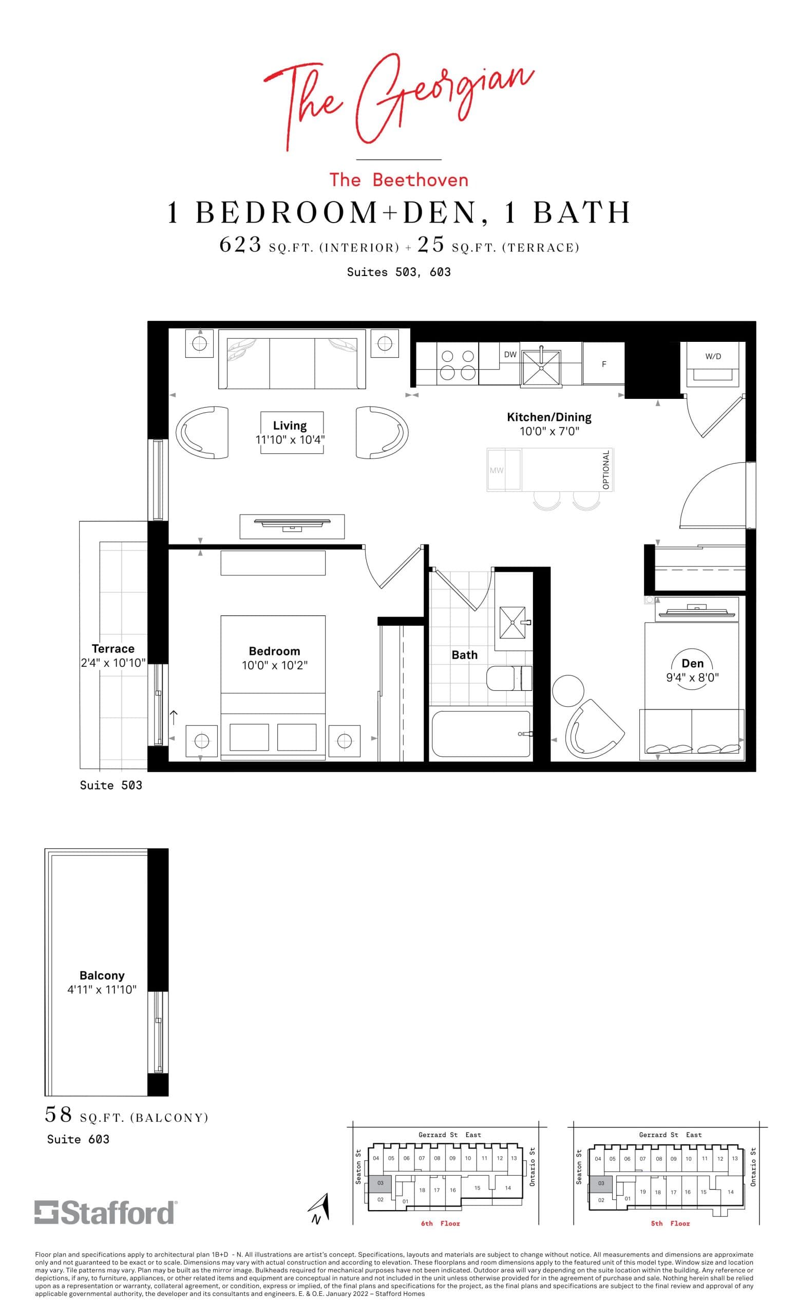 The Beethoven Floor Plan at The Georgian Condos - 623 sq.ft