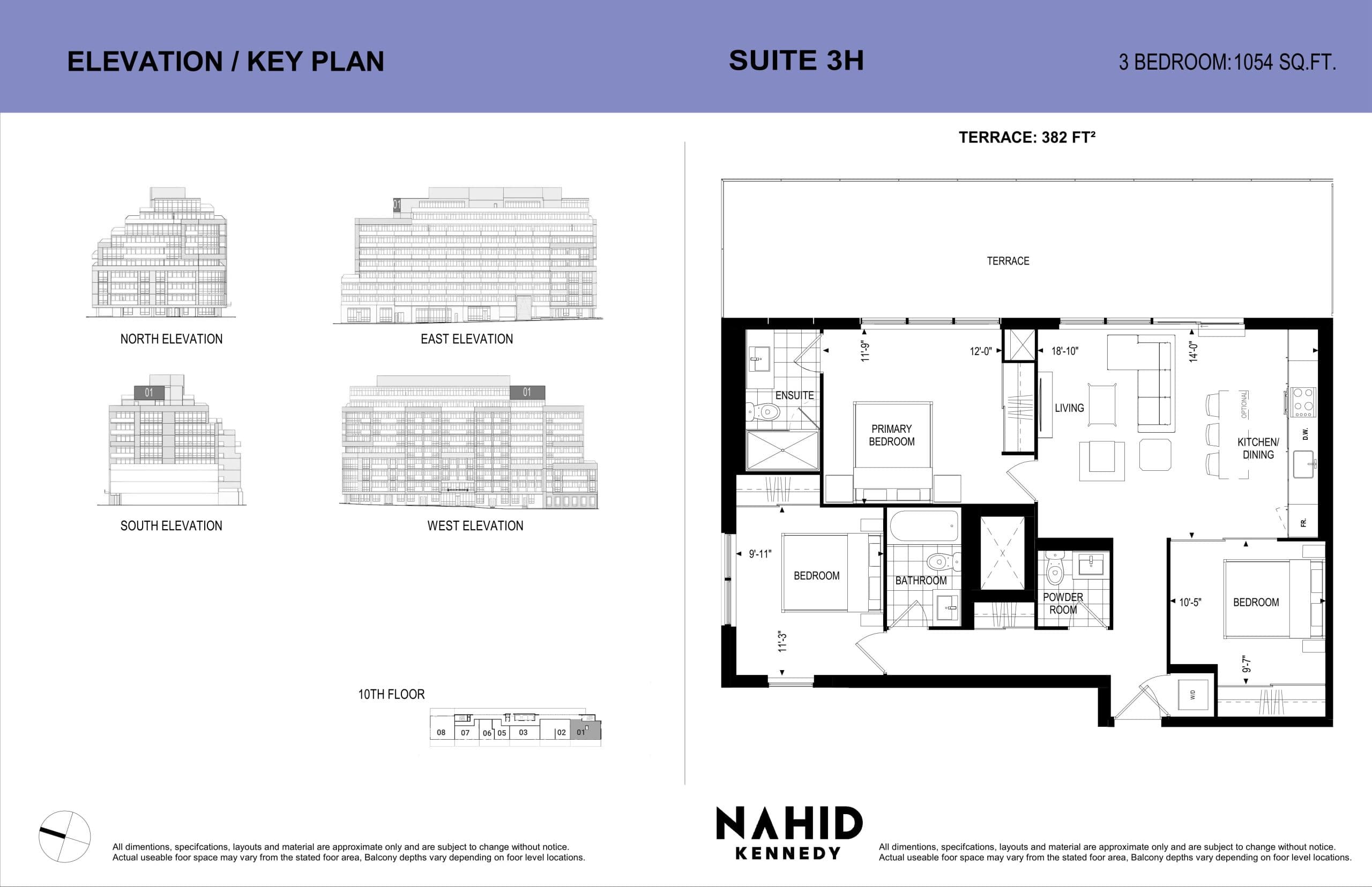 Suite 3H Floor Plan at Nahid Kennedy Condos - 1054 sq.ft