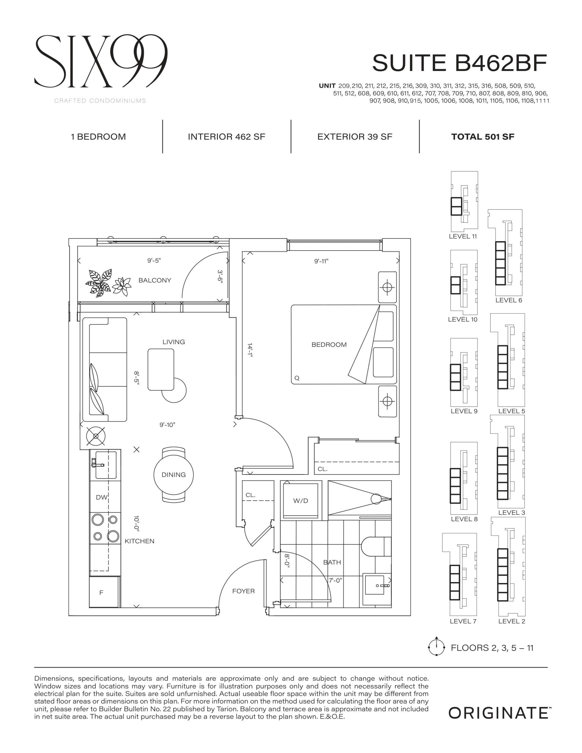 Suite B462BF Floor Plan at Six99 Condos - 462 sq.ft