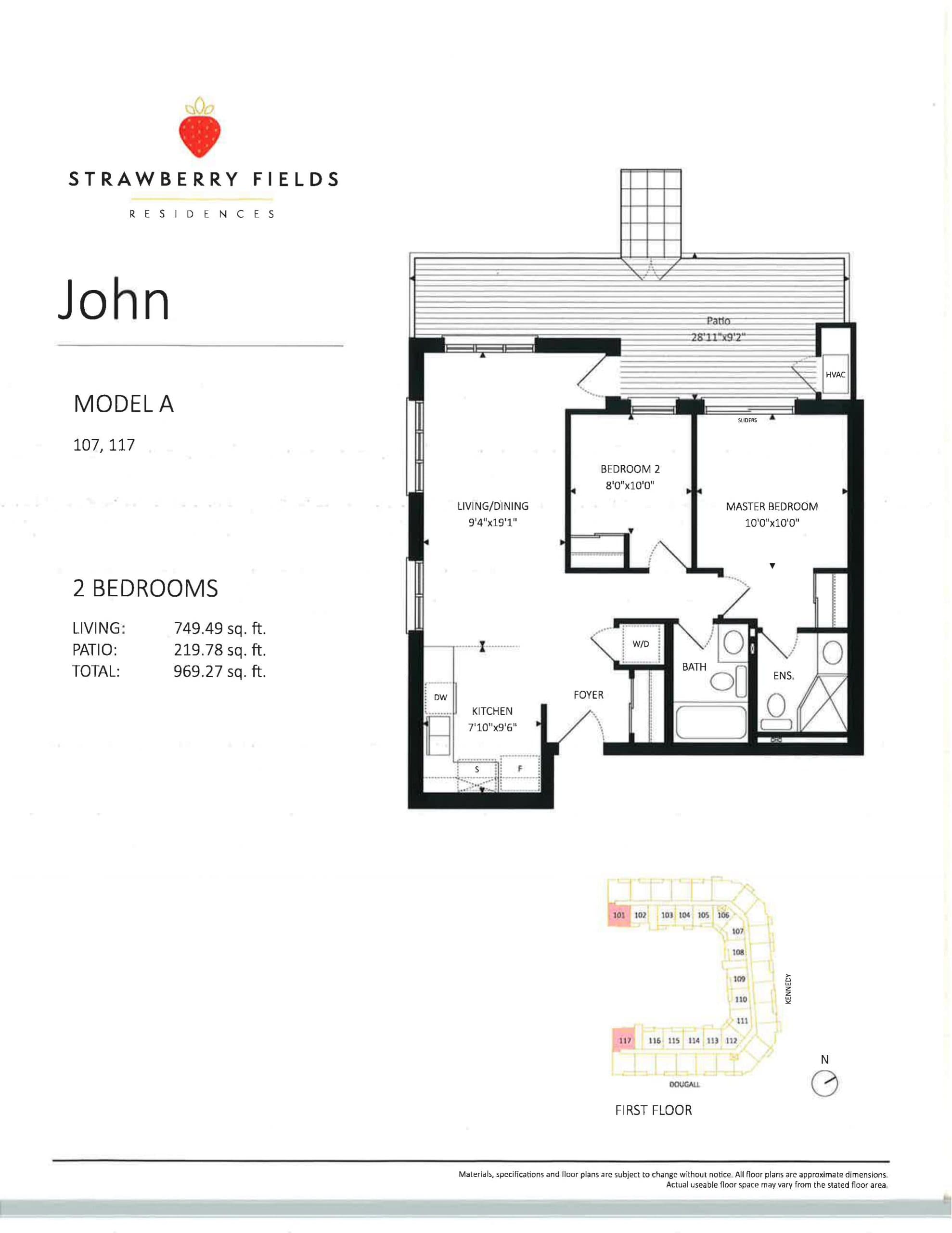 John Floor Plan at Strawberry Fields Residences - 749 sq.ft