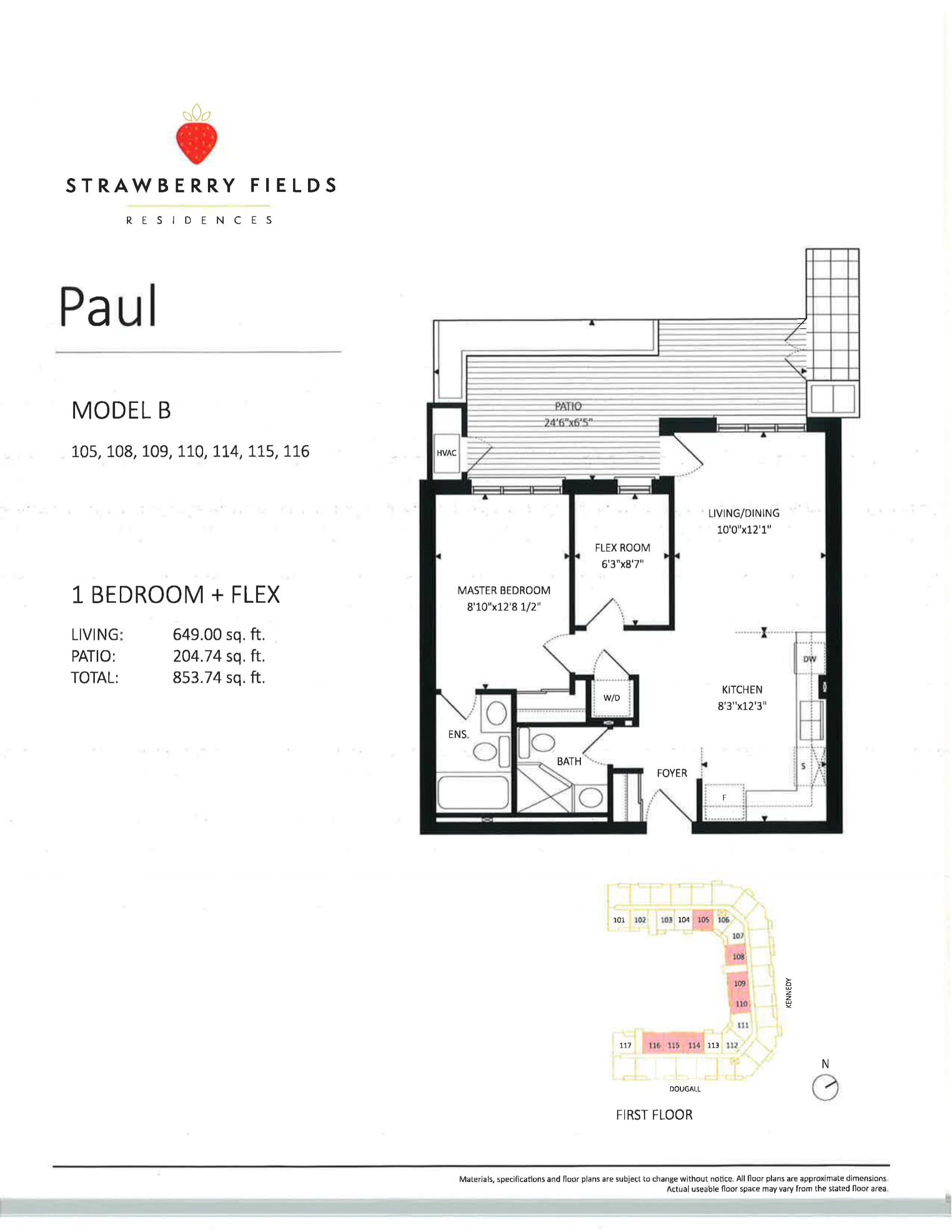 Paul Floor Plan at Strawberry Fields Residences - 649 sq.ft