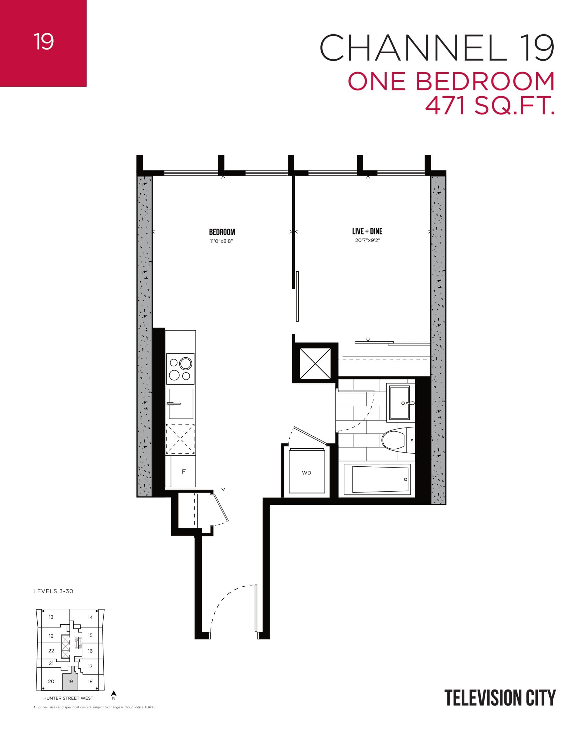 Channel 19 Floor Plan at Television City Condos Tower 2 - 471 sq.ft