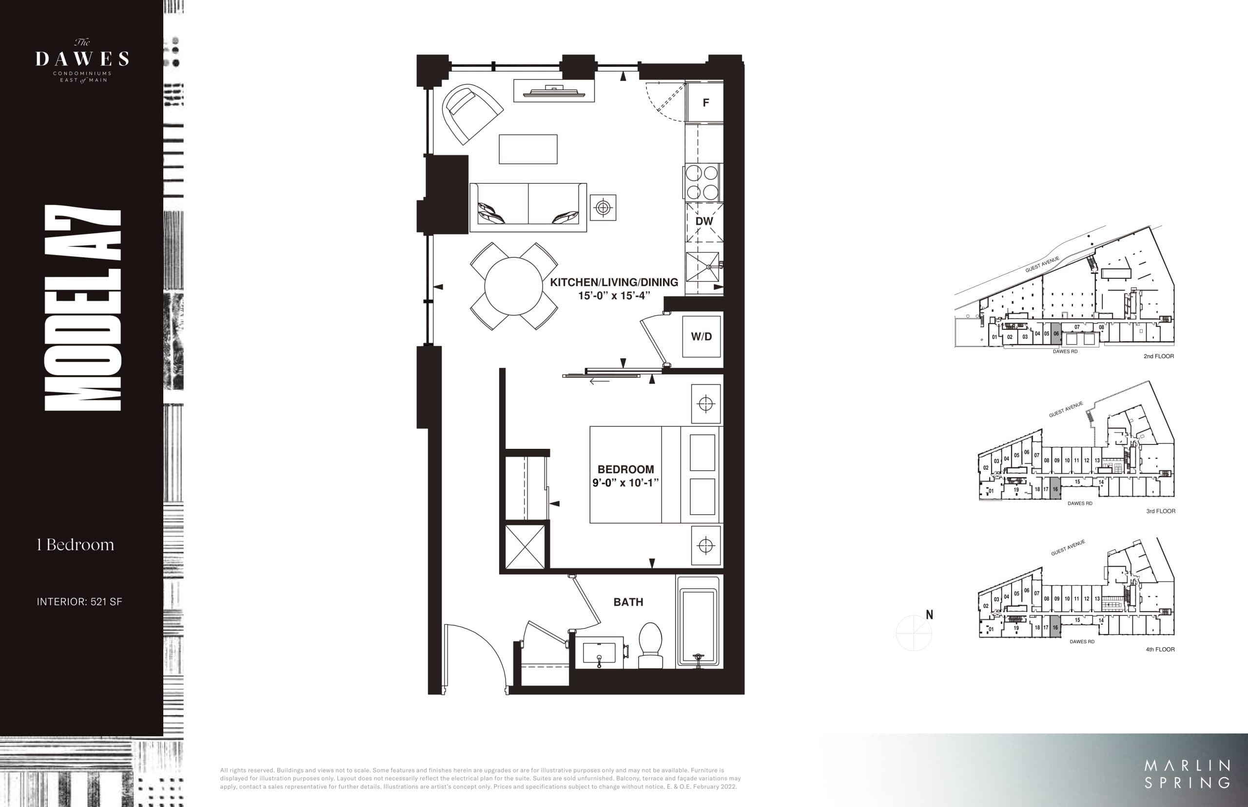 Model A7 Floor Plan at The Dawes Condos - 521 sq.ft