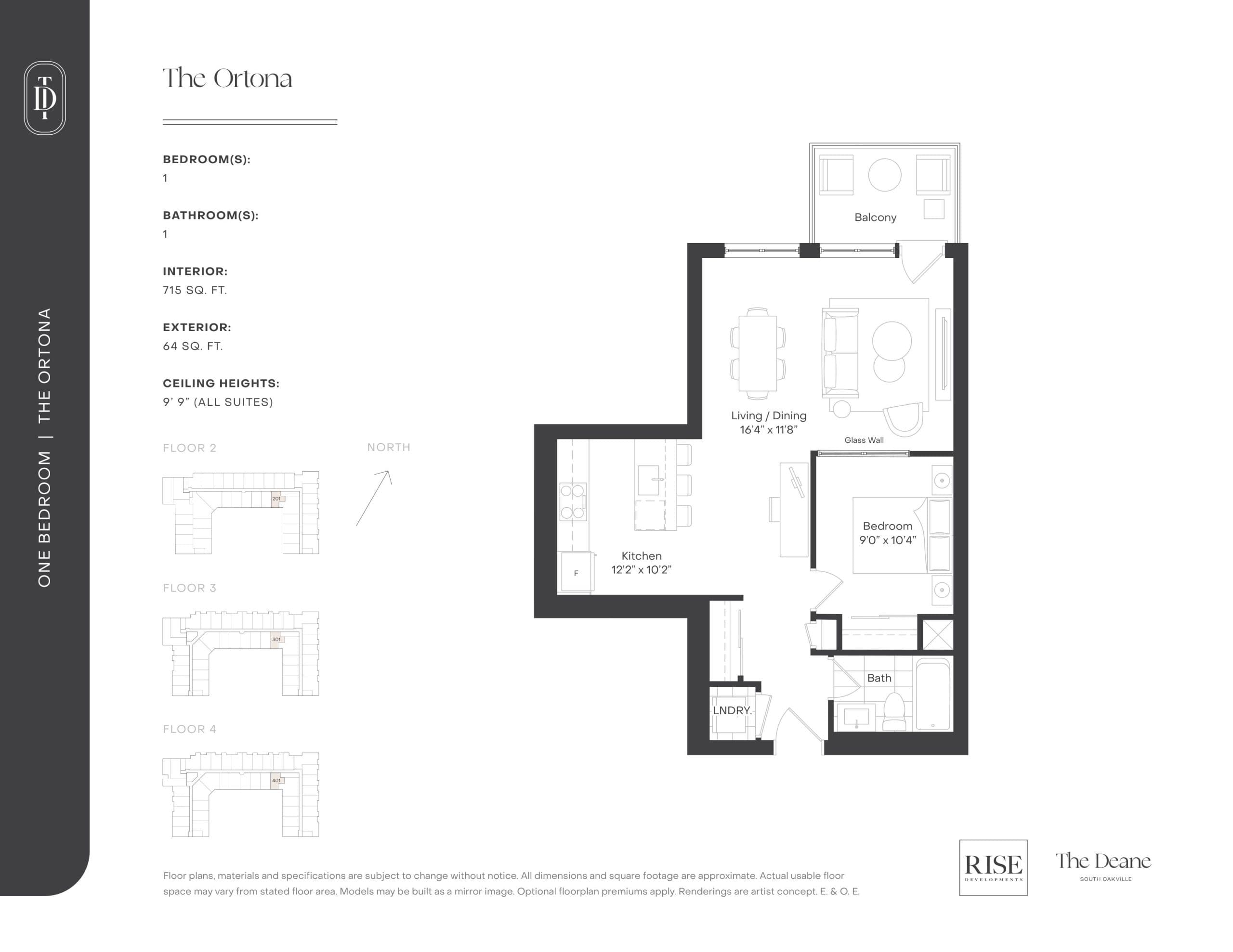 The Ortona Floor Plan at The Deane Condos - 715 sq.ft