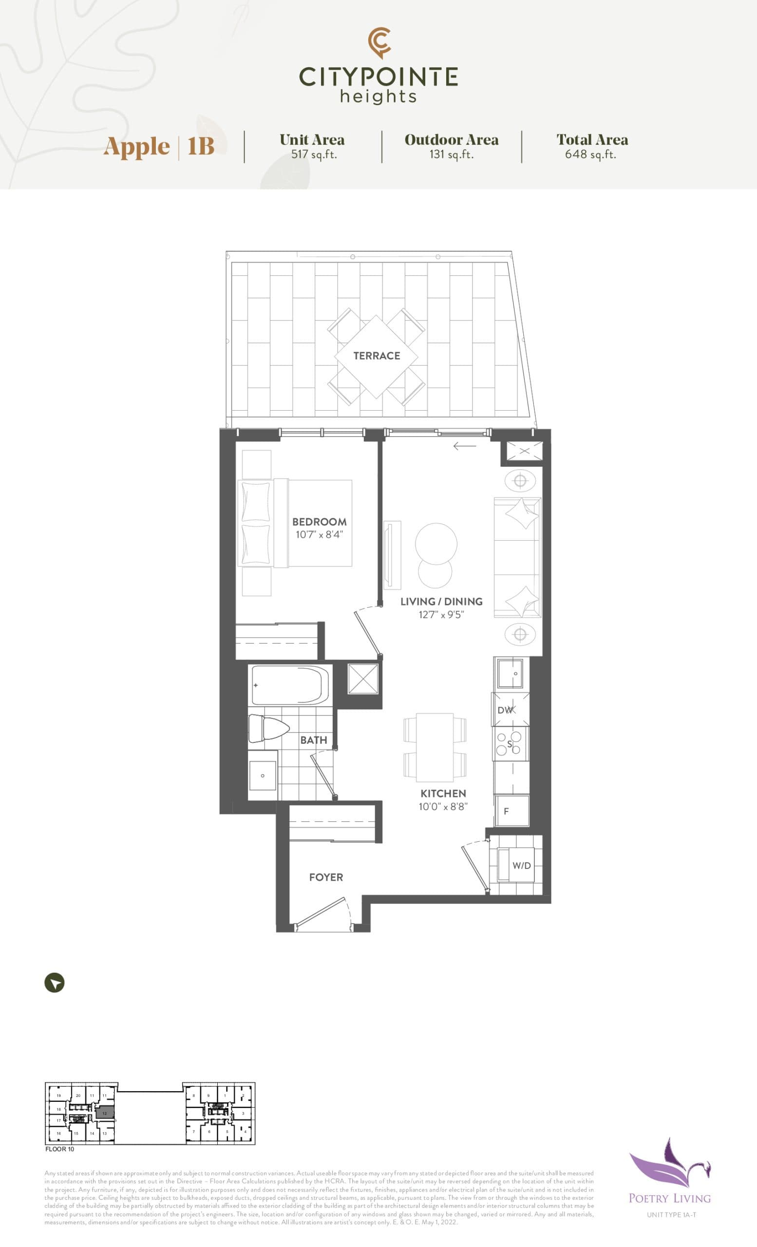 Apple Floor Plan at CityPointe Heights Condos - 517 sq.ft