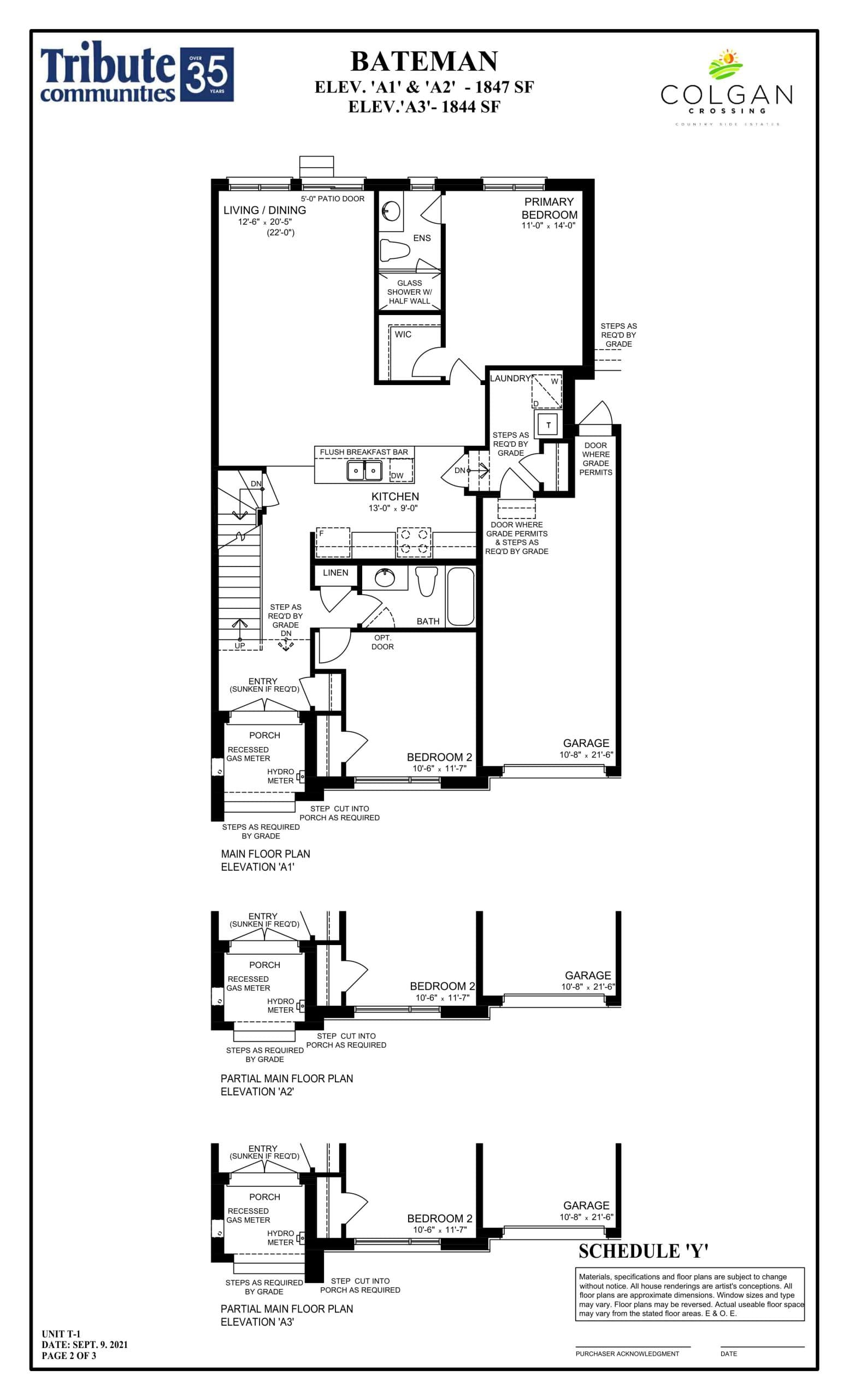 Bateman Elevation A - Main Floor Floor Plan at Colgan Crossing Homes - 1844 sq.ft