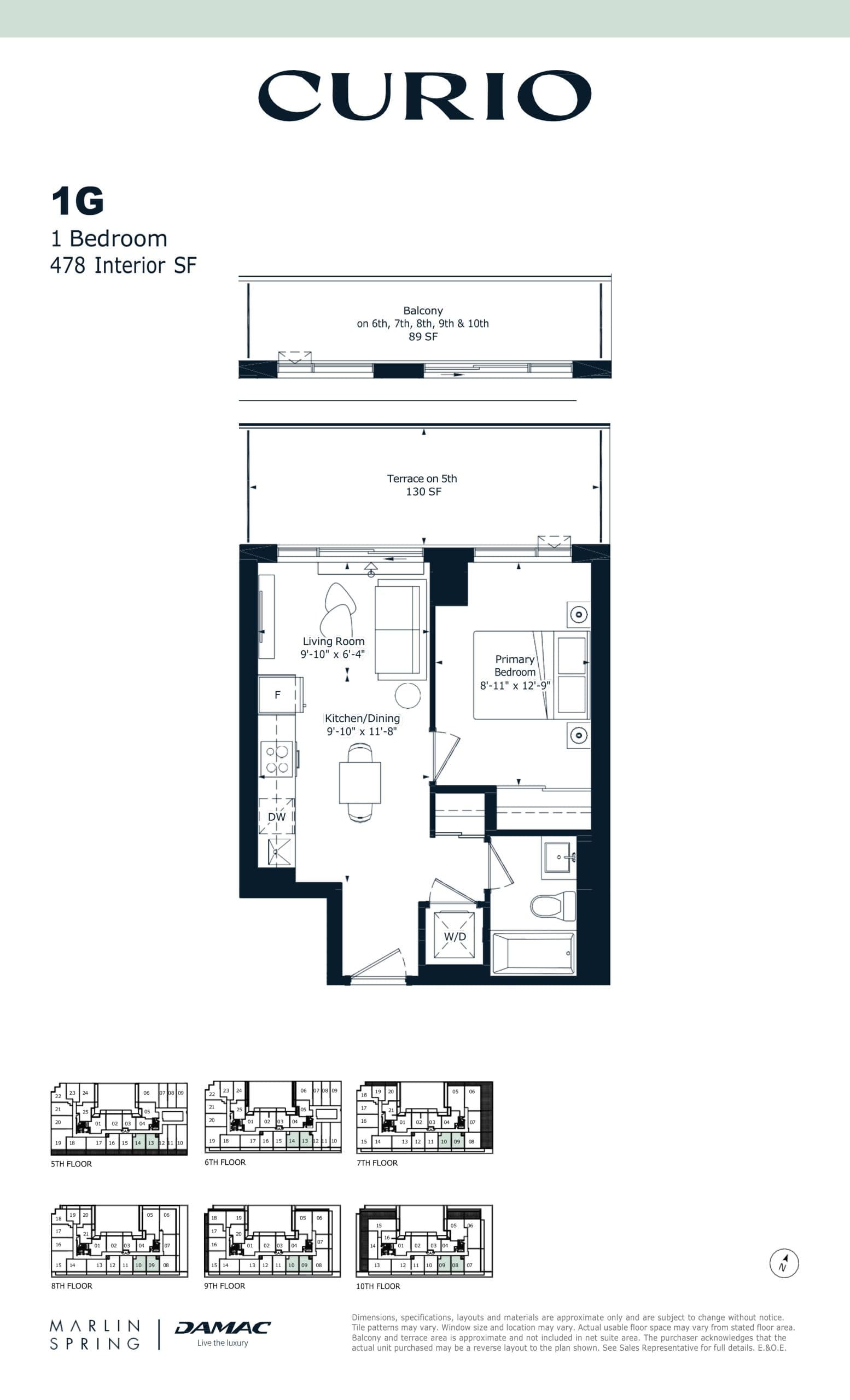 1G Floor Plan at Curio Condos - 478 sq.ft