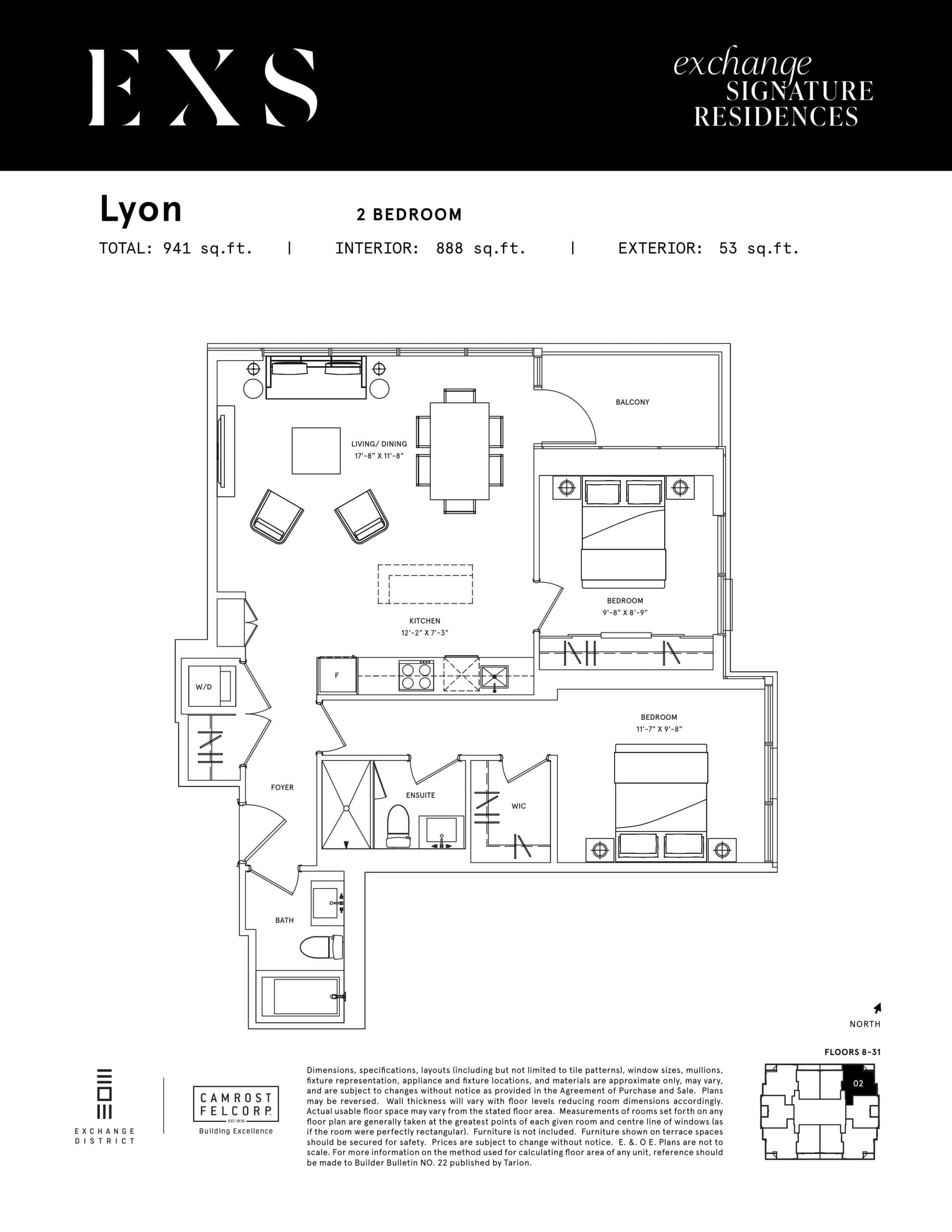 Lyon Floor Plan at Exchange Signature Residences (EXS Condos) - 888 sq.ft