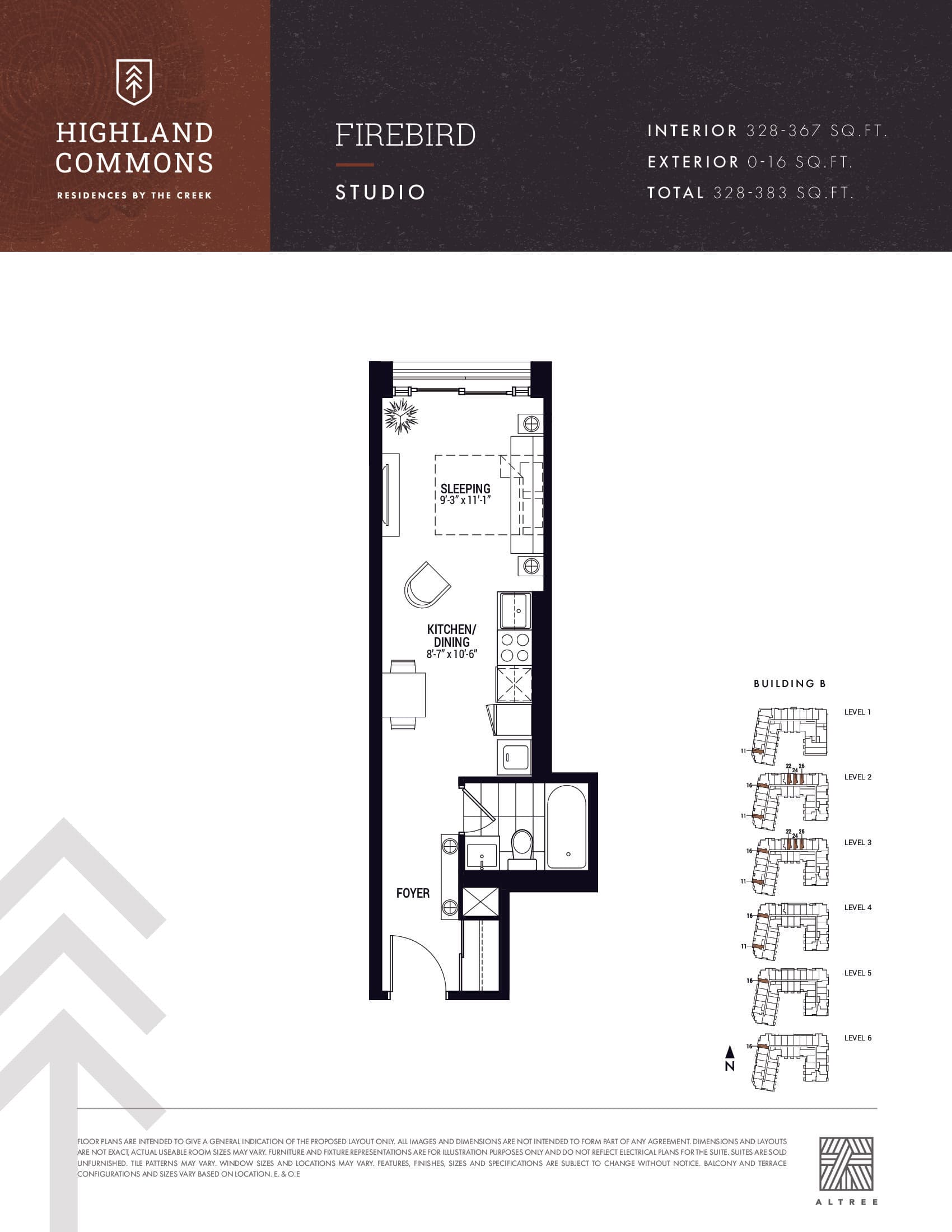 Firebird Floor Plan at Highland Commons 2 Condos - 367 sq.ft
