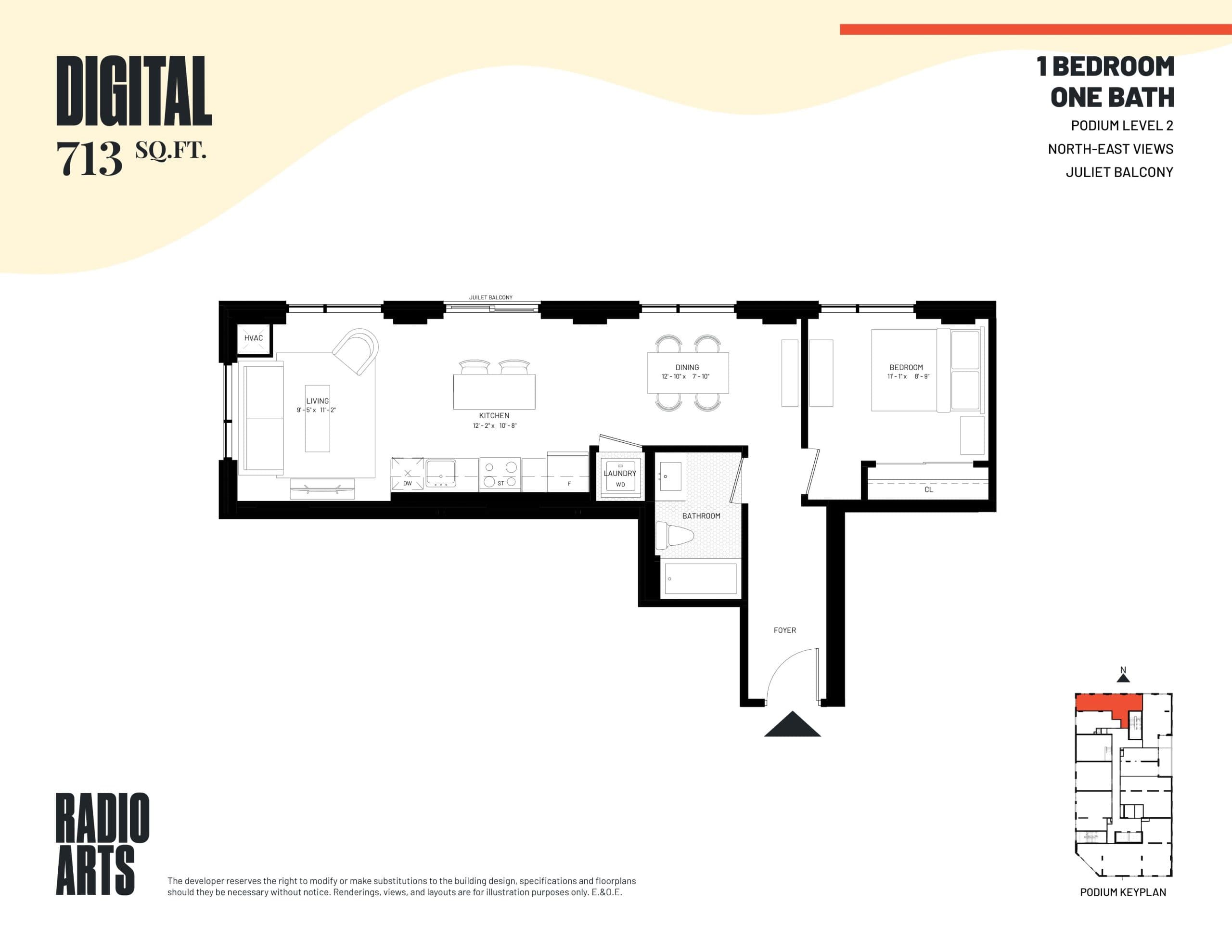 Digital Floor Plan at Radio Arts Condos - 713 sq.ft