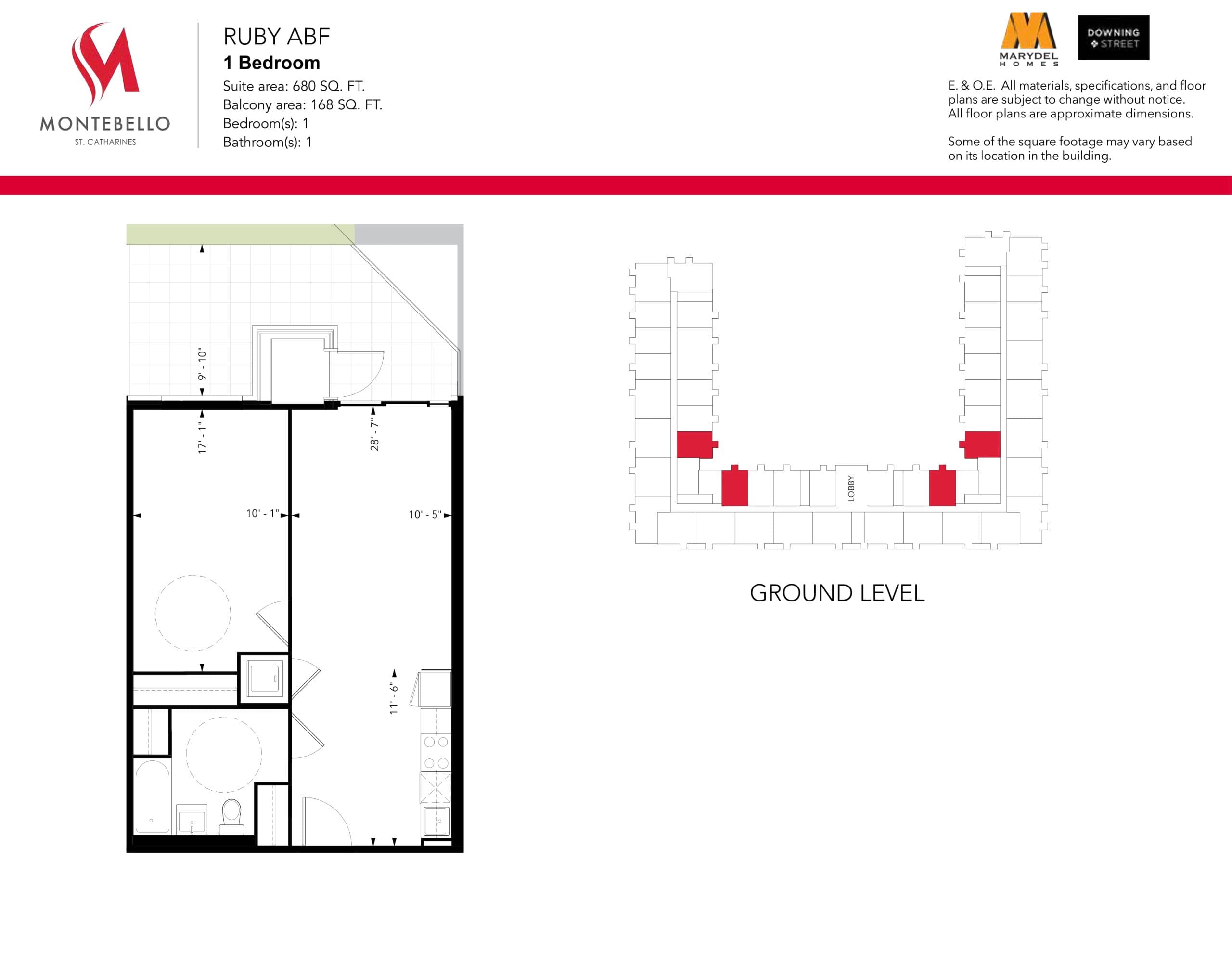 Ruby ABF Floor Plan at Montebello St. Catharines Condos - 680 sq.ft
