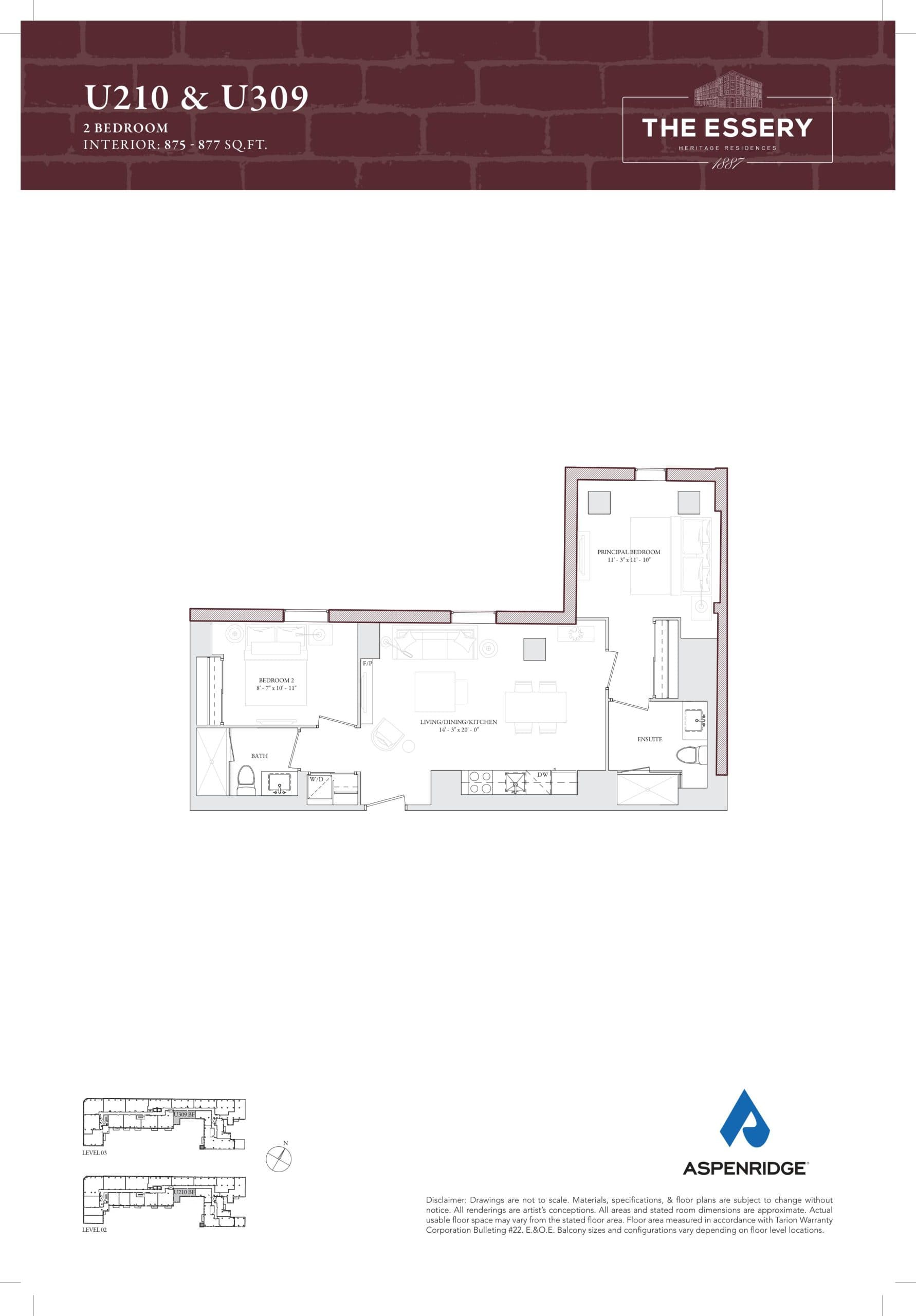 U210 & U309 Floor Plan at The Essery Condos - 877 sq.ft