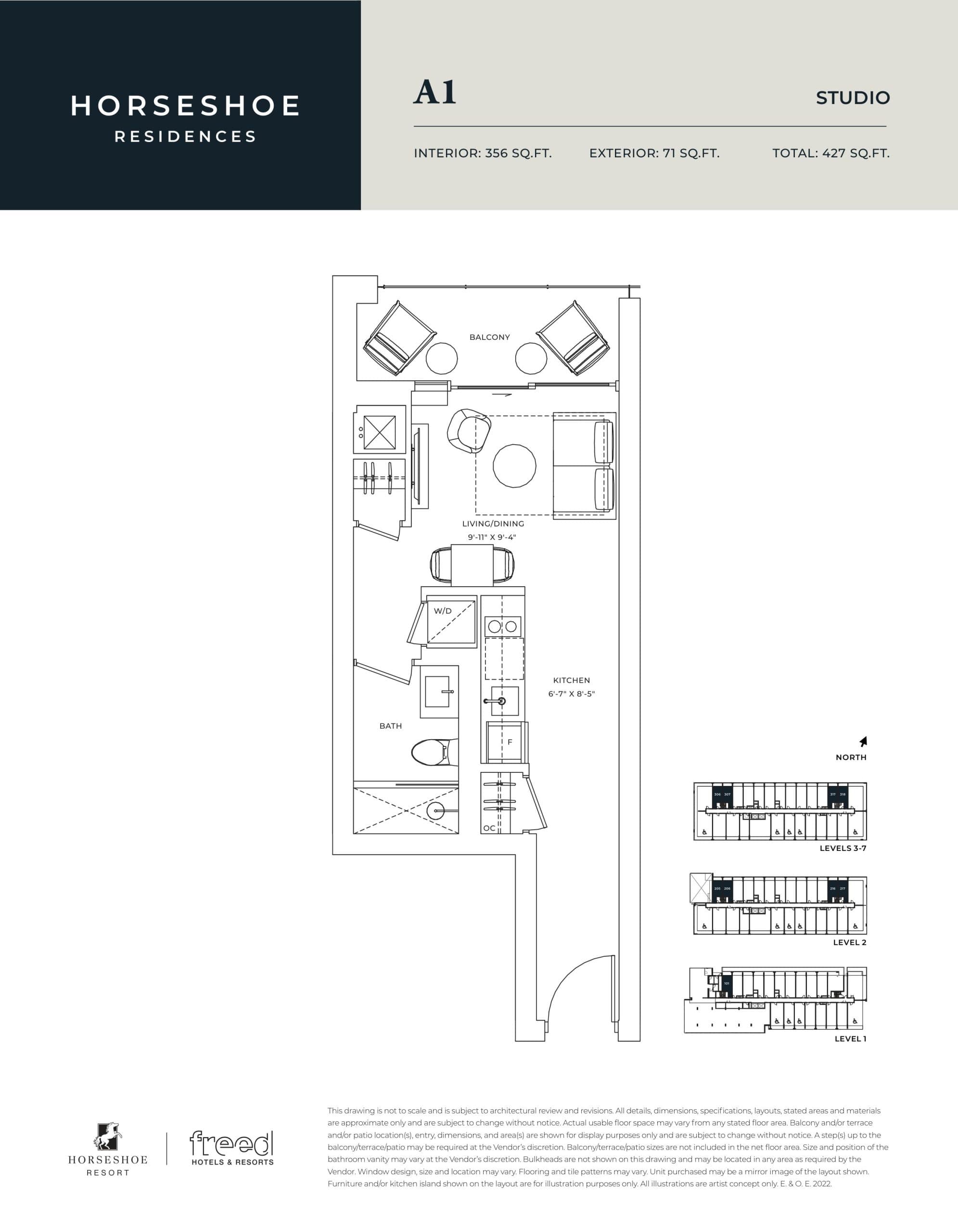 A1 Floor Plan at Horseshoe Residences Condos - 356 sq.ft