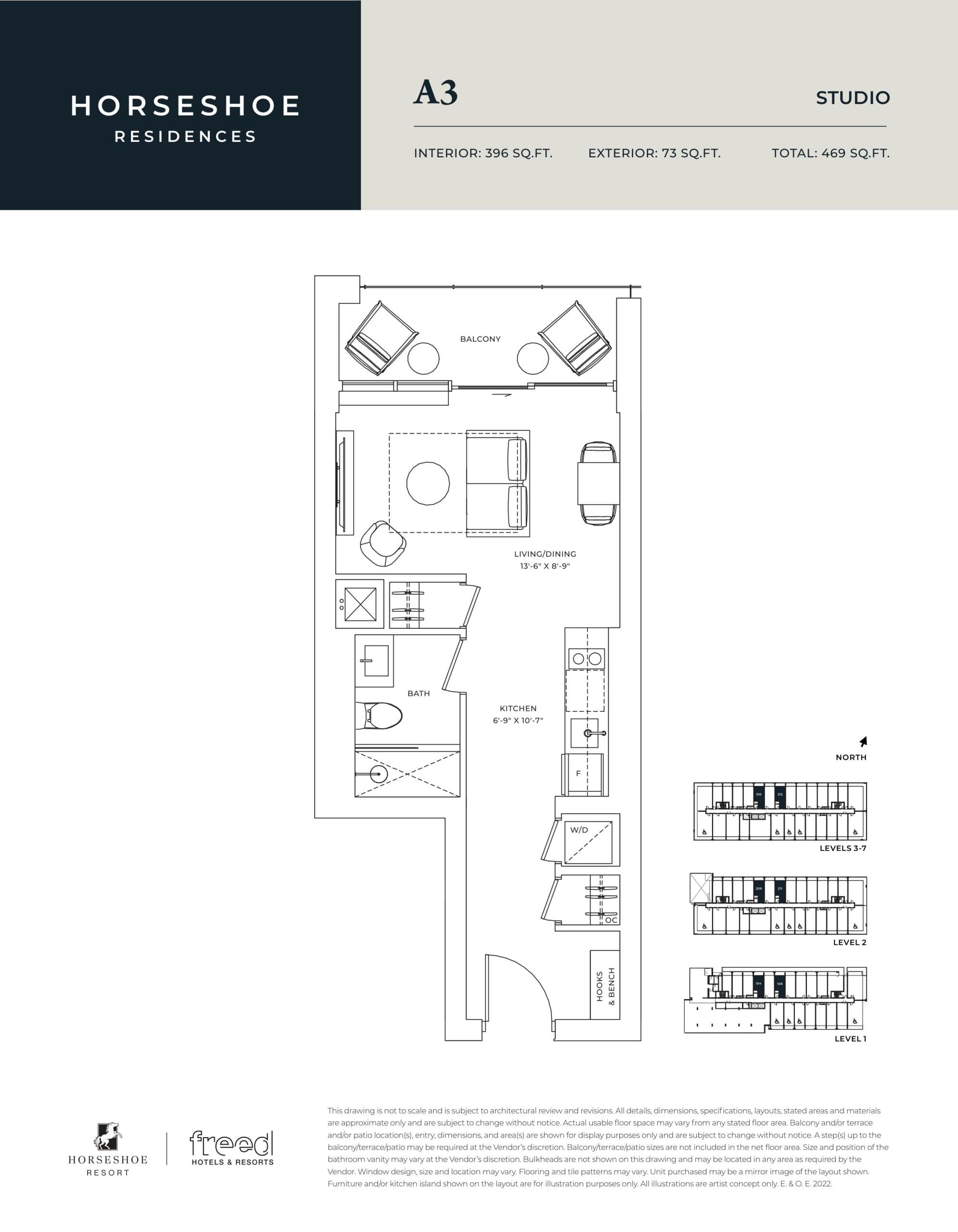 A3 Floor Plan at Horseshoe Residences Condos - 396 sq.ft