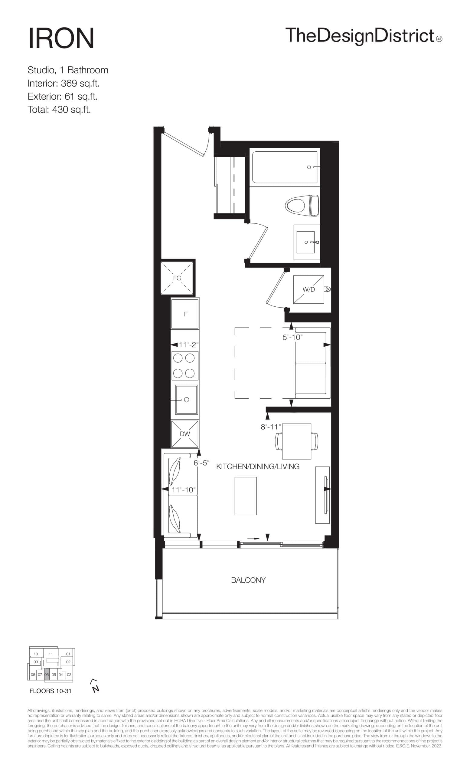 Iron Floor Plan at The Design District Condos Tower B - 369 sq.ft