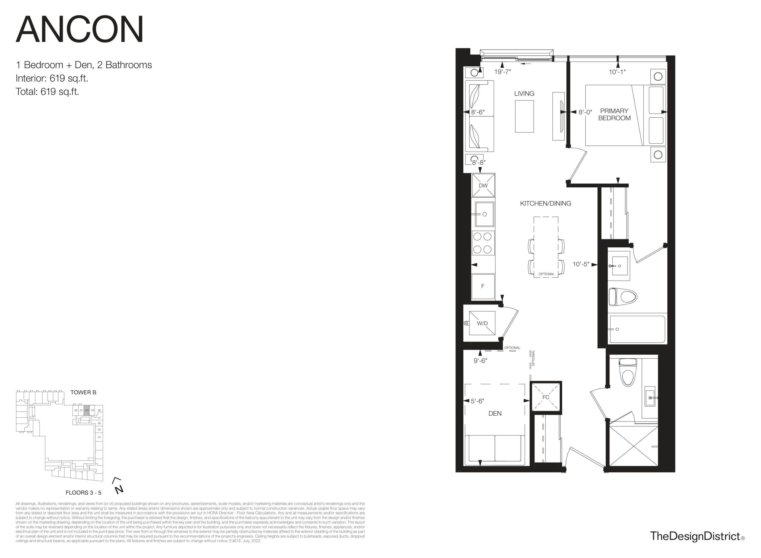 Ancon Floor Plan at The Design District Condos Tower B - 619 sq.ft
