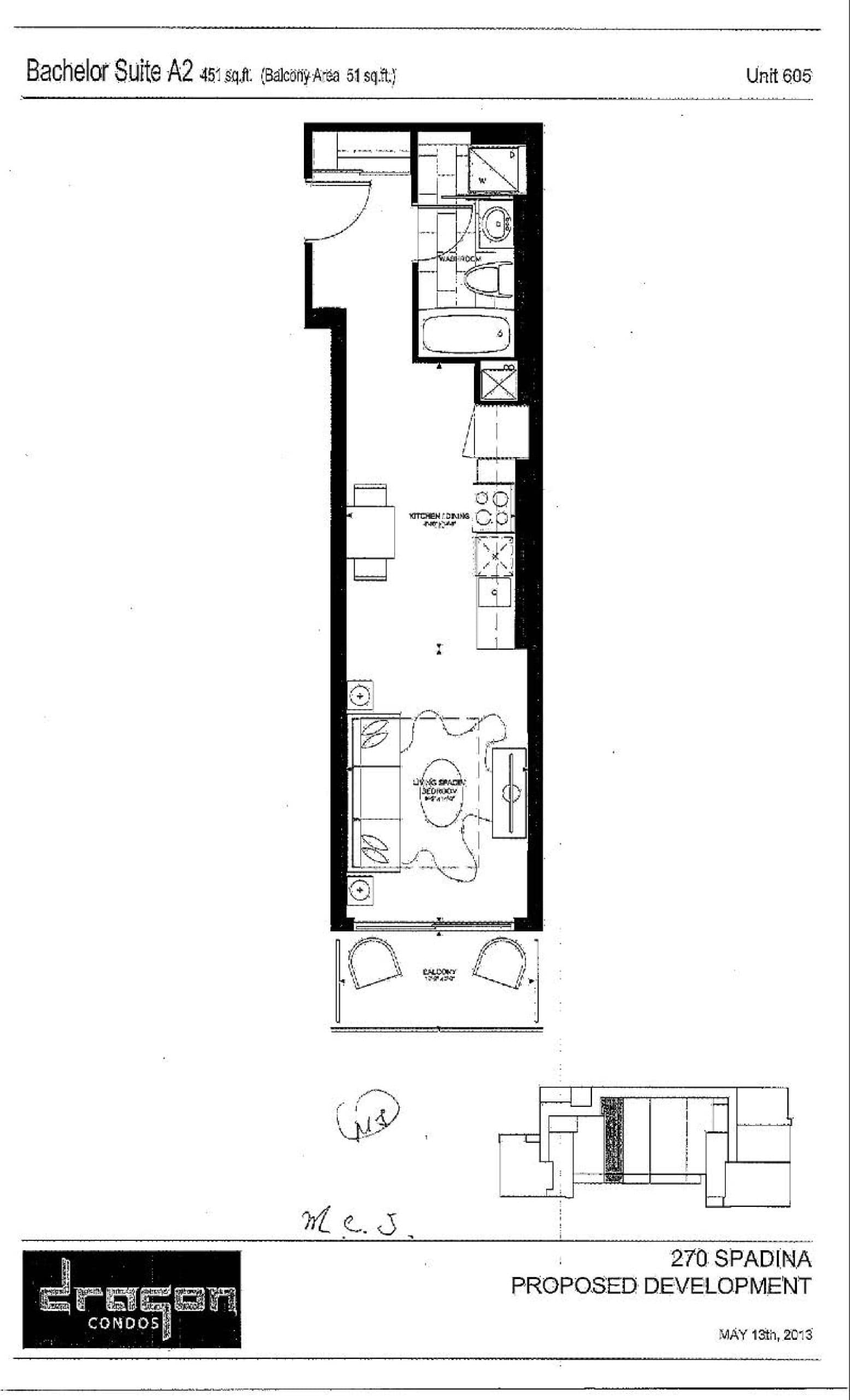 Bachelor Suite A2 Floor Plan at The Dragon Condos - sq.ft