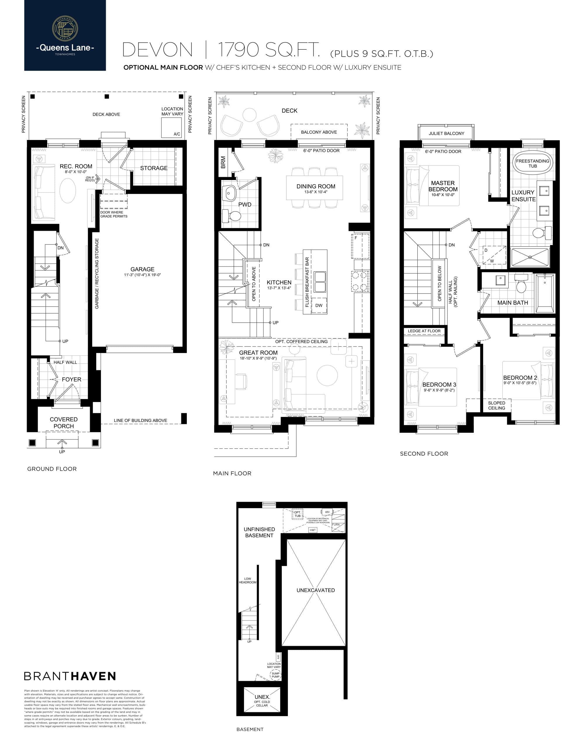 Devon (Optional Main Floor) Floor Plan at Queens Lane Towns - 1790 sq.ft