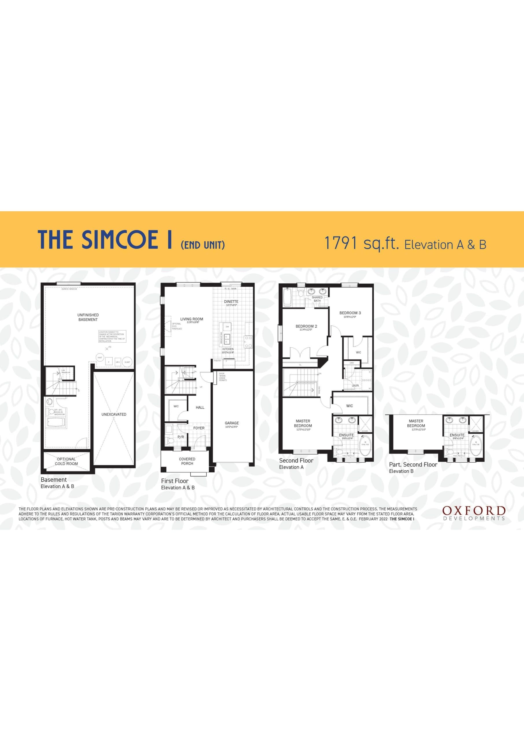 The Simcoe I (End Unit) Floor Plan at Wyldwood Trail Towns - 1791 sq.ft
