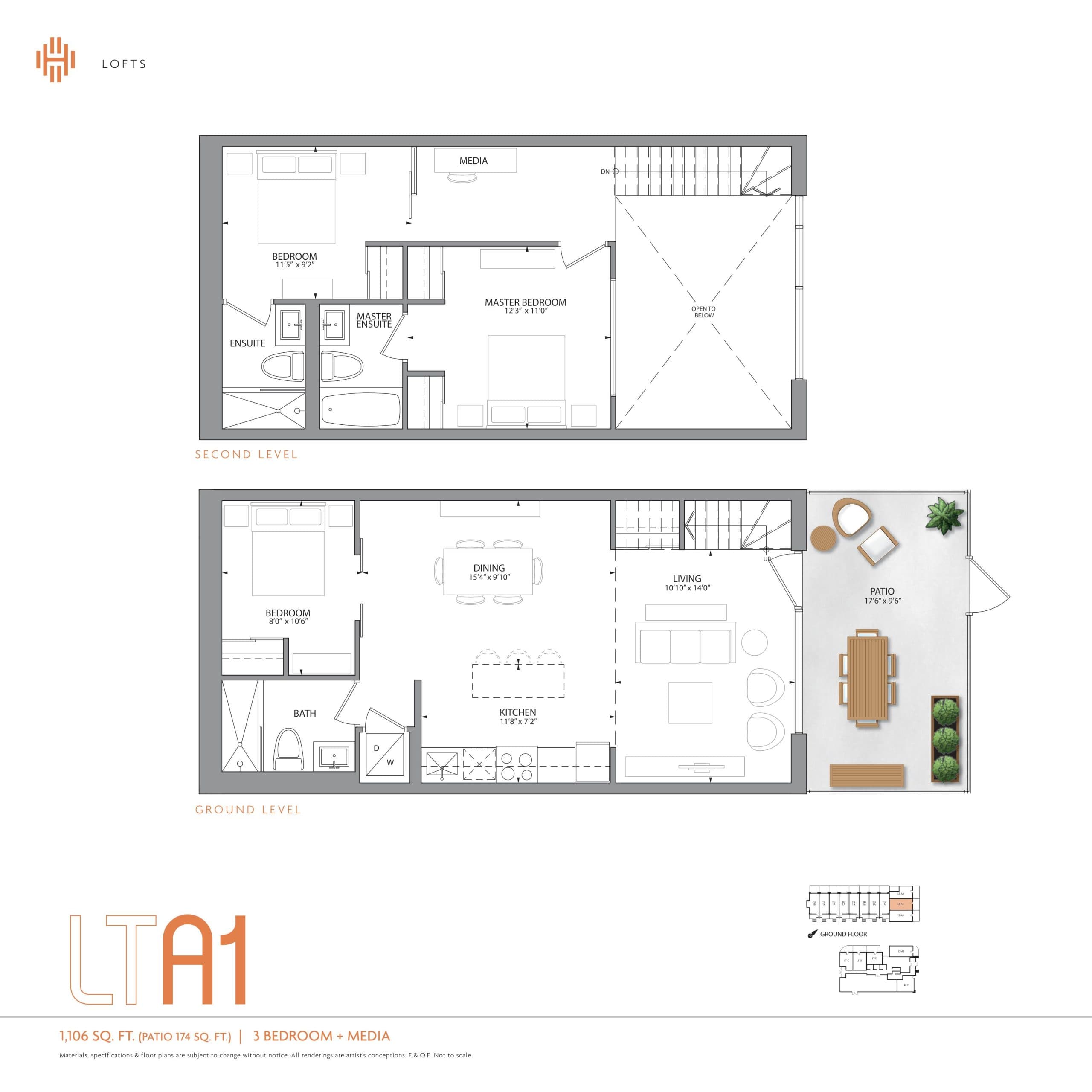 LTA1 Floor Plan at Highlight Condos and Towns - 1106 sq.ft