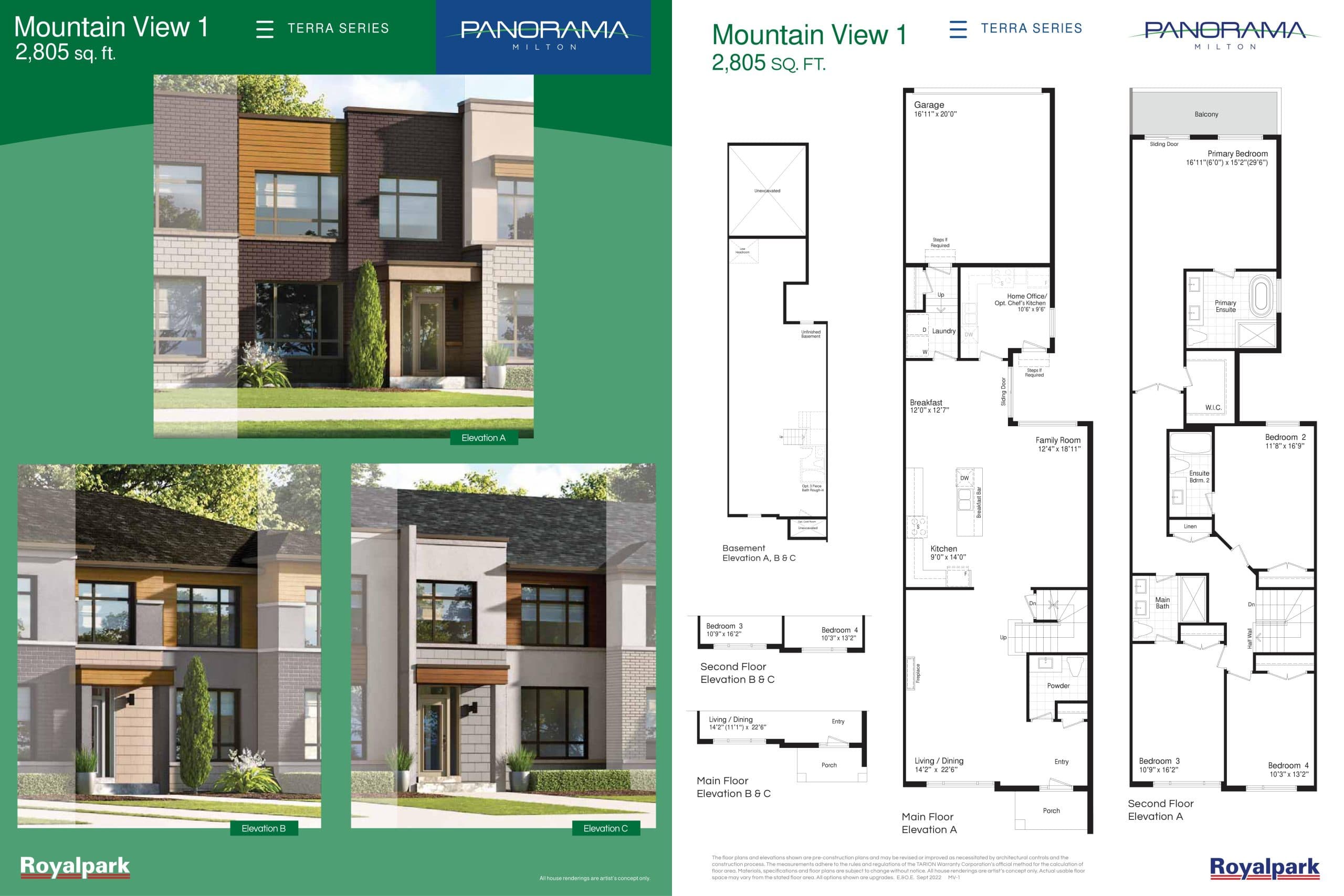 Mountain View 1 Floor Plan at Panorama Milton Towns - 2805 sq.ft