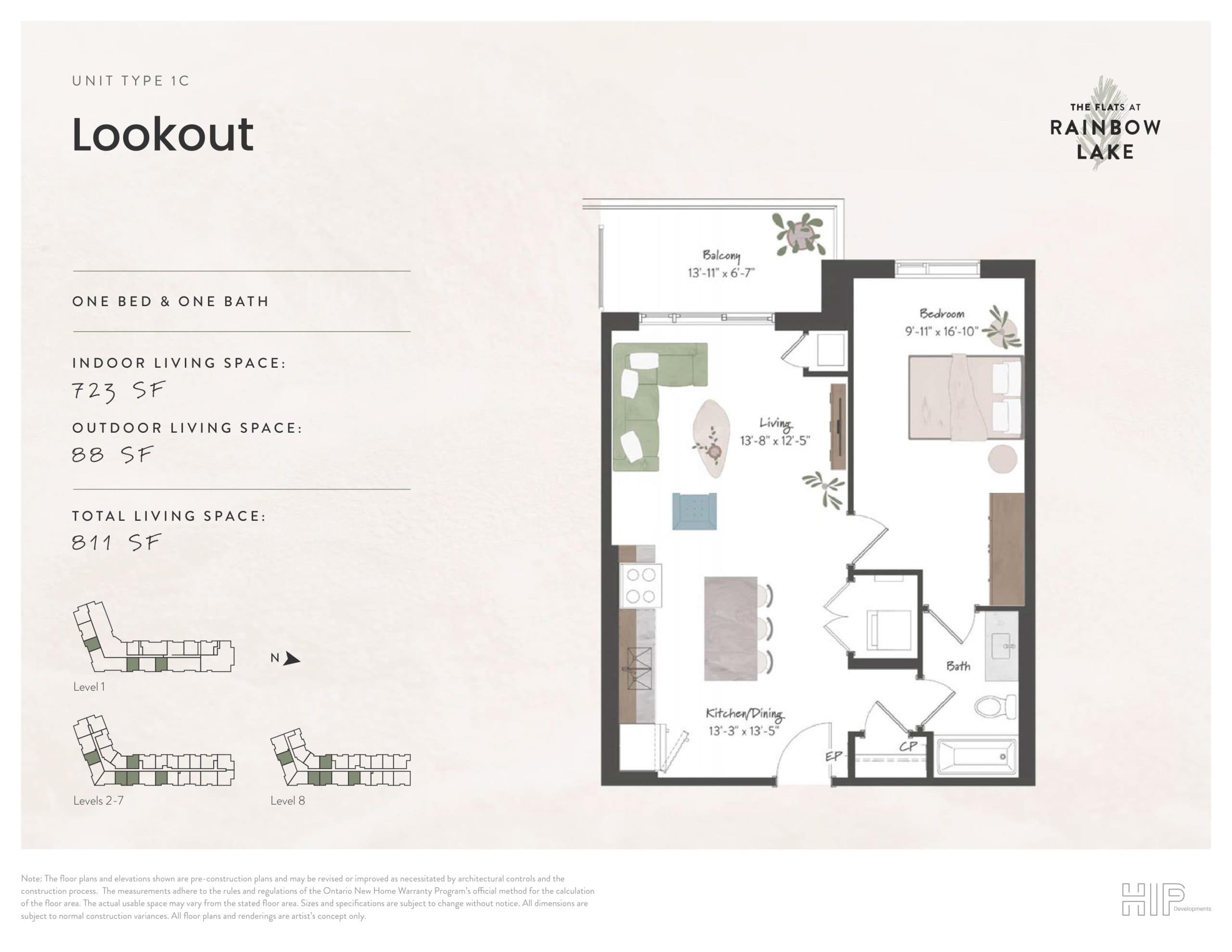 Lookout Floor Plan at The Flats at Rainbow Lake Condos - 723 sq.ft