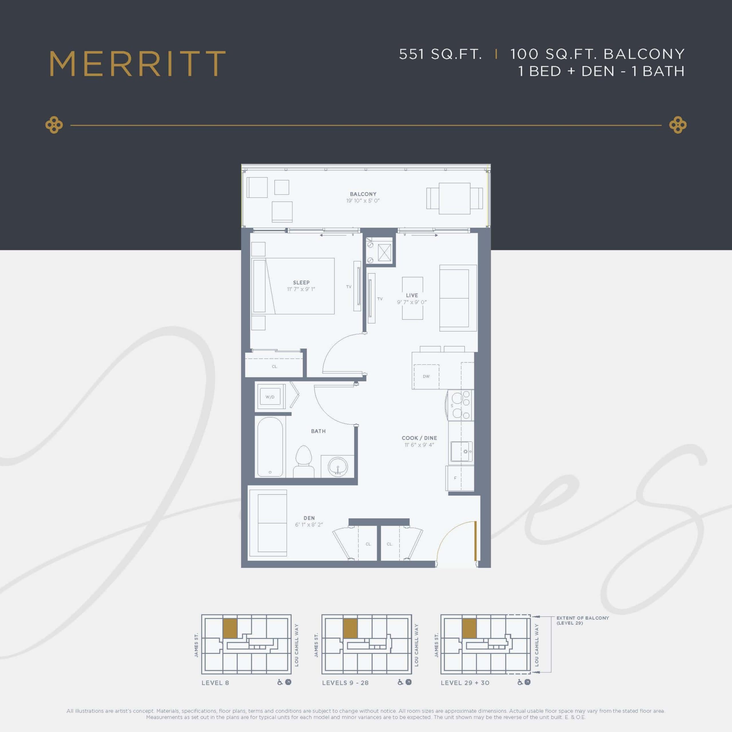 Merritt Floor Plan at 88 James Urban Condos - 551 sq.ft