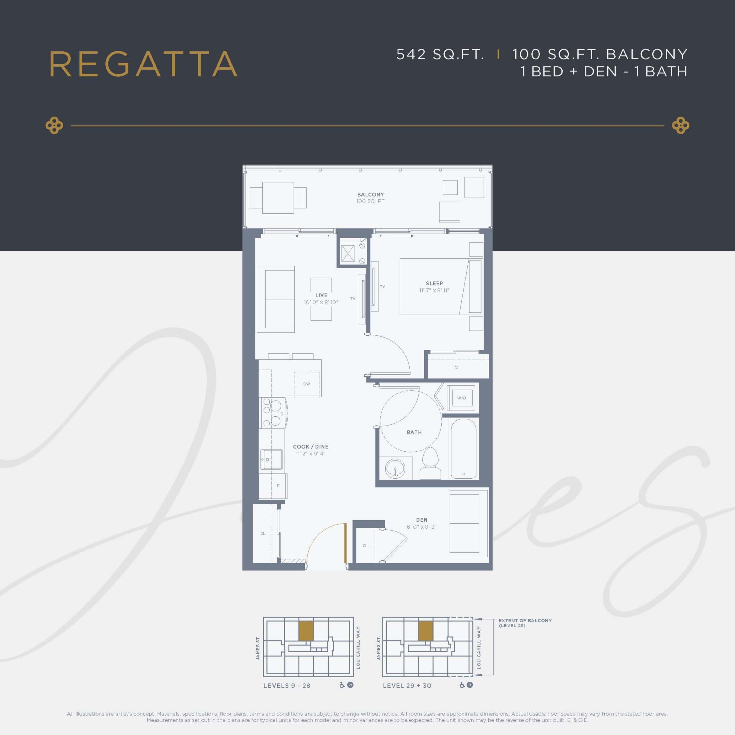Regatta Floor Plan at 88 James Urban Condos - 542 sq.ft