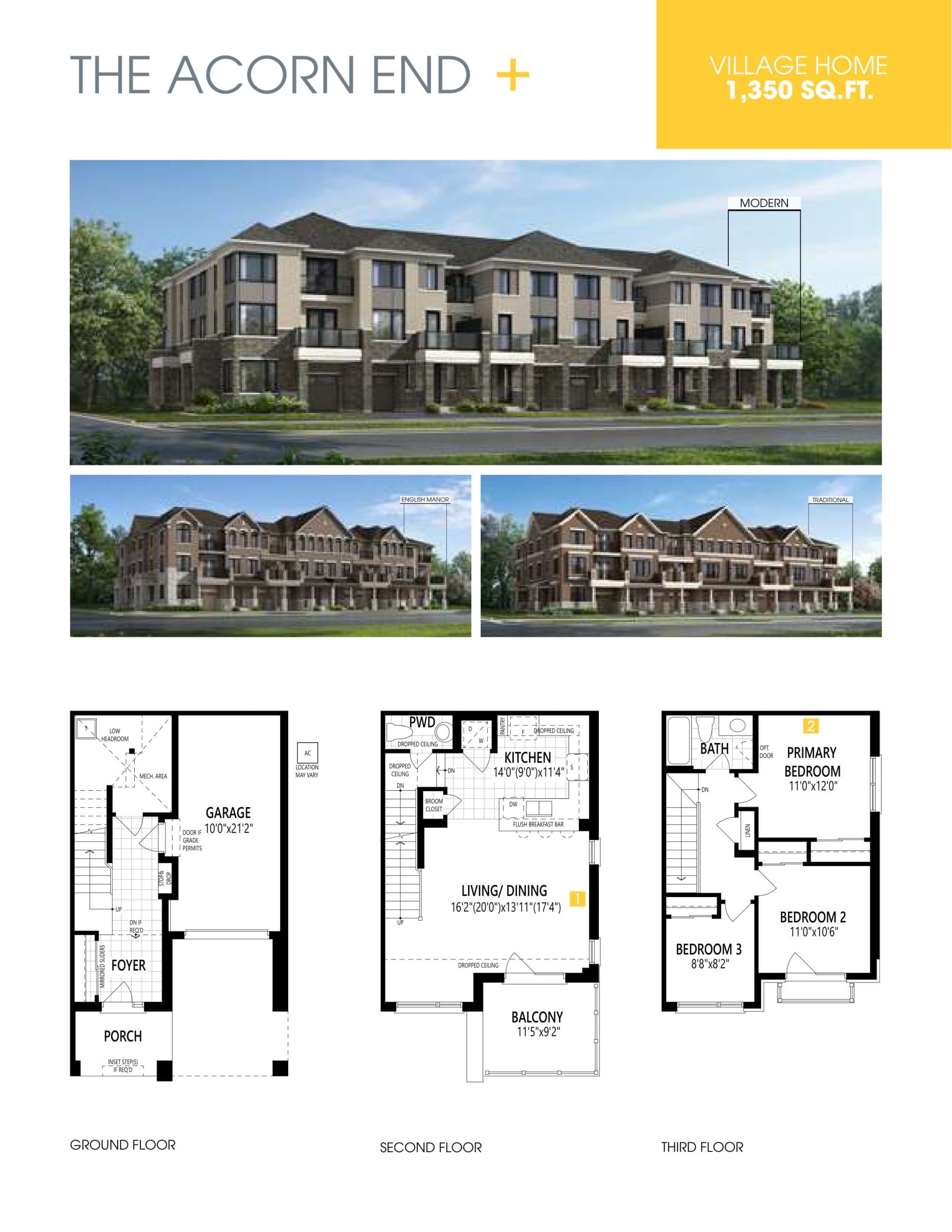 The Acorn End Floor Plan at Mount Pleasant North Towns - 1350 sq.ft