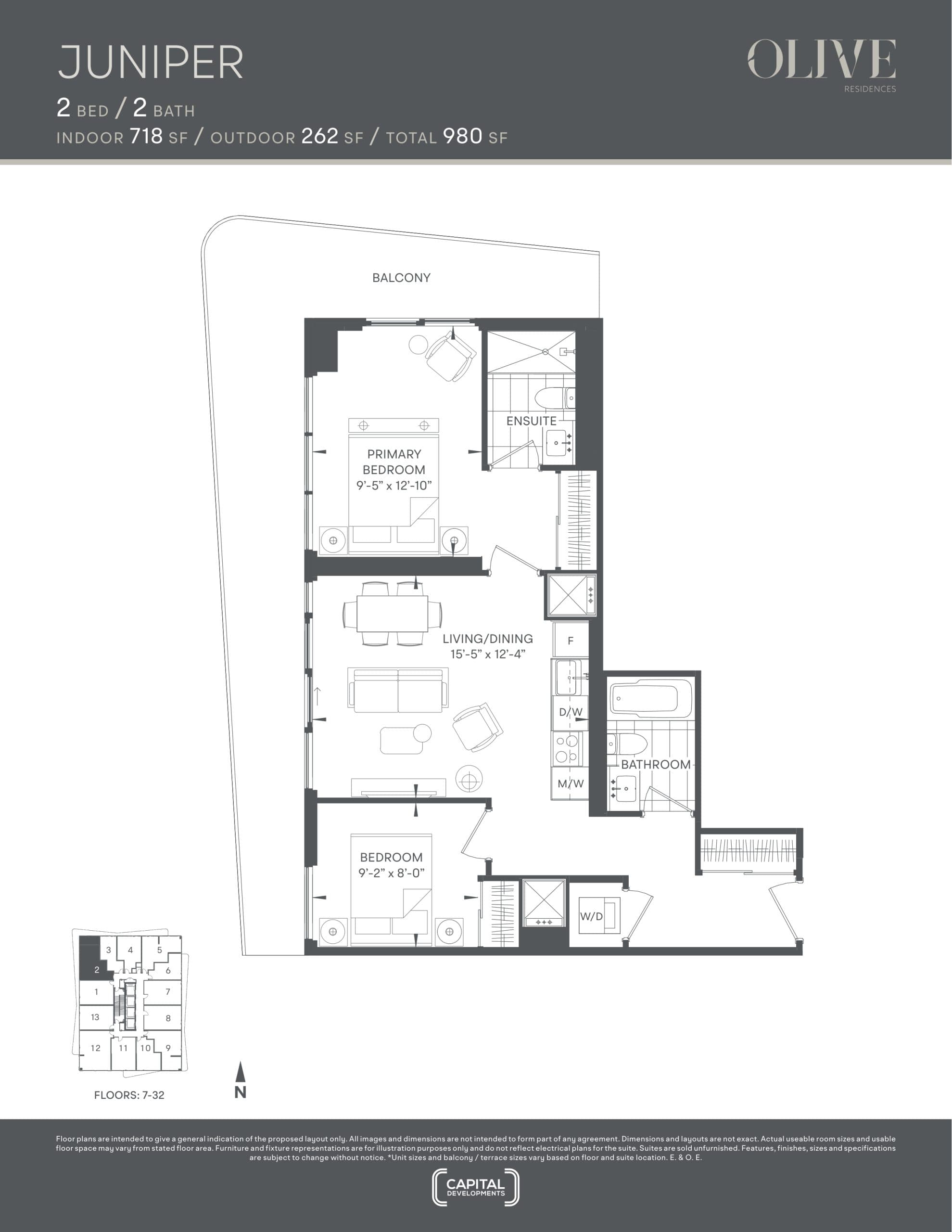 Juniper Floor Plan at Olive Residences Condos - 718 sq.ft