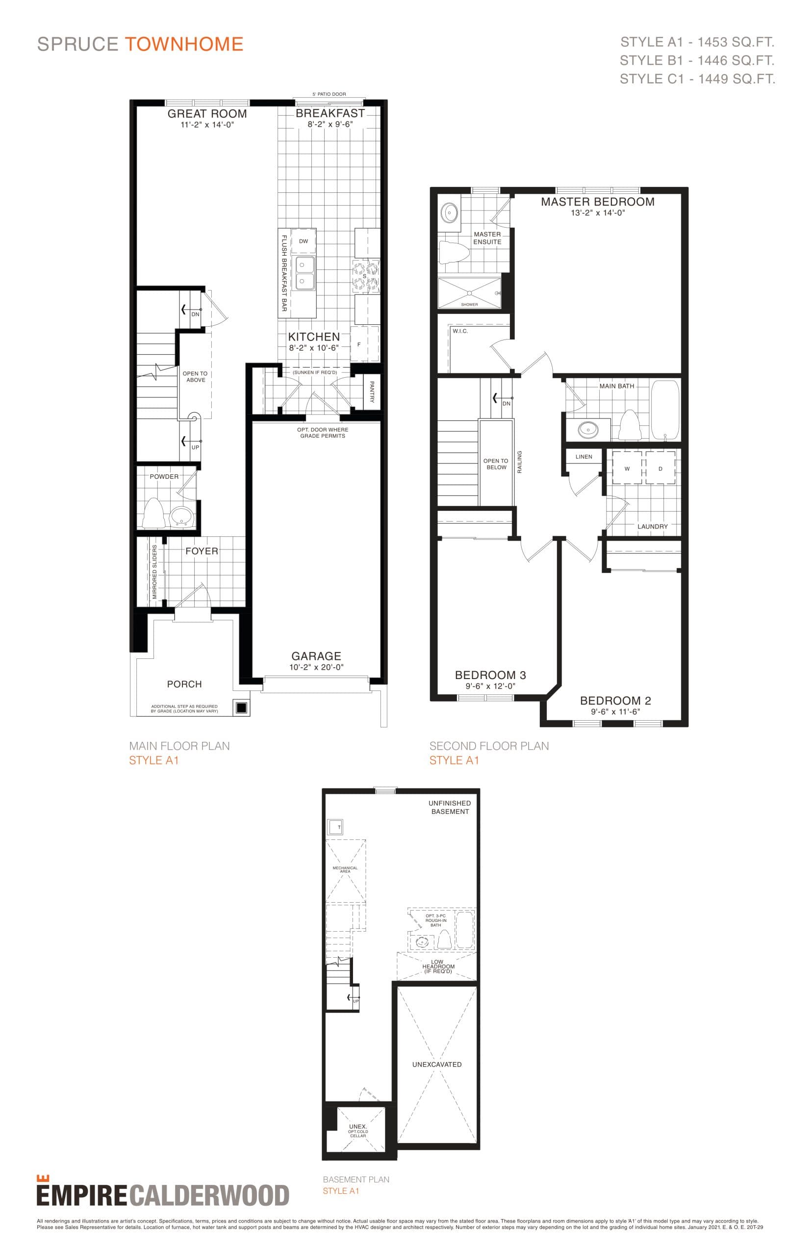 Spruce Floor Plan at Empire Calderwood Phase 2 Towns - 1453 sq.ft