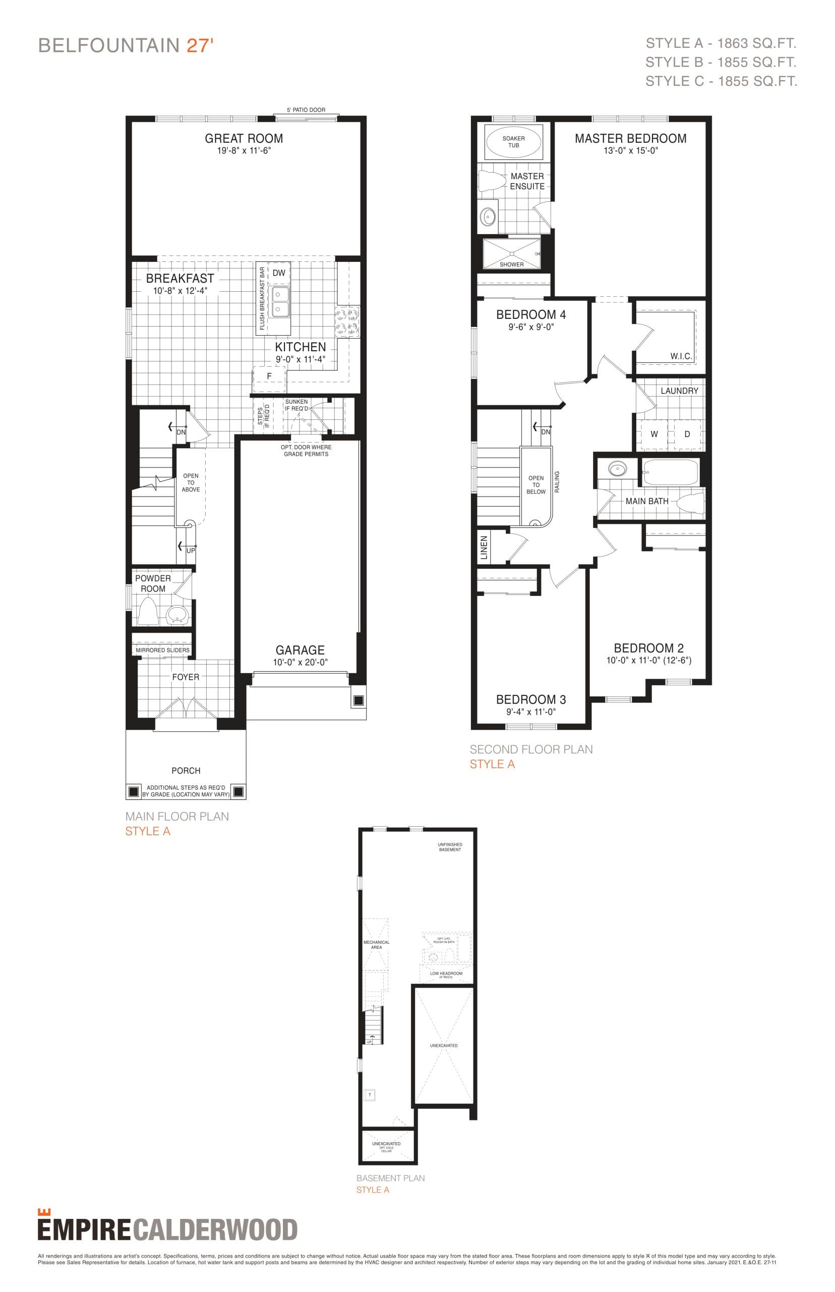 Belfountain 27' Floor Plan at Empire Calderwood Phase 2 Towns - 1863 sq.ft