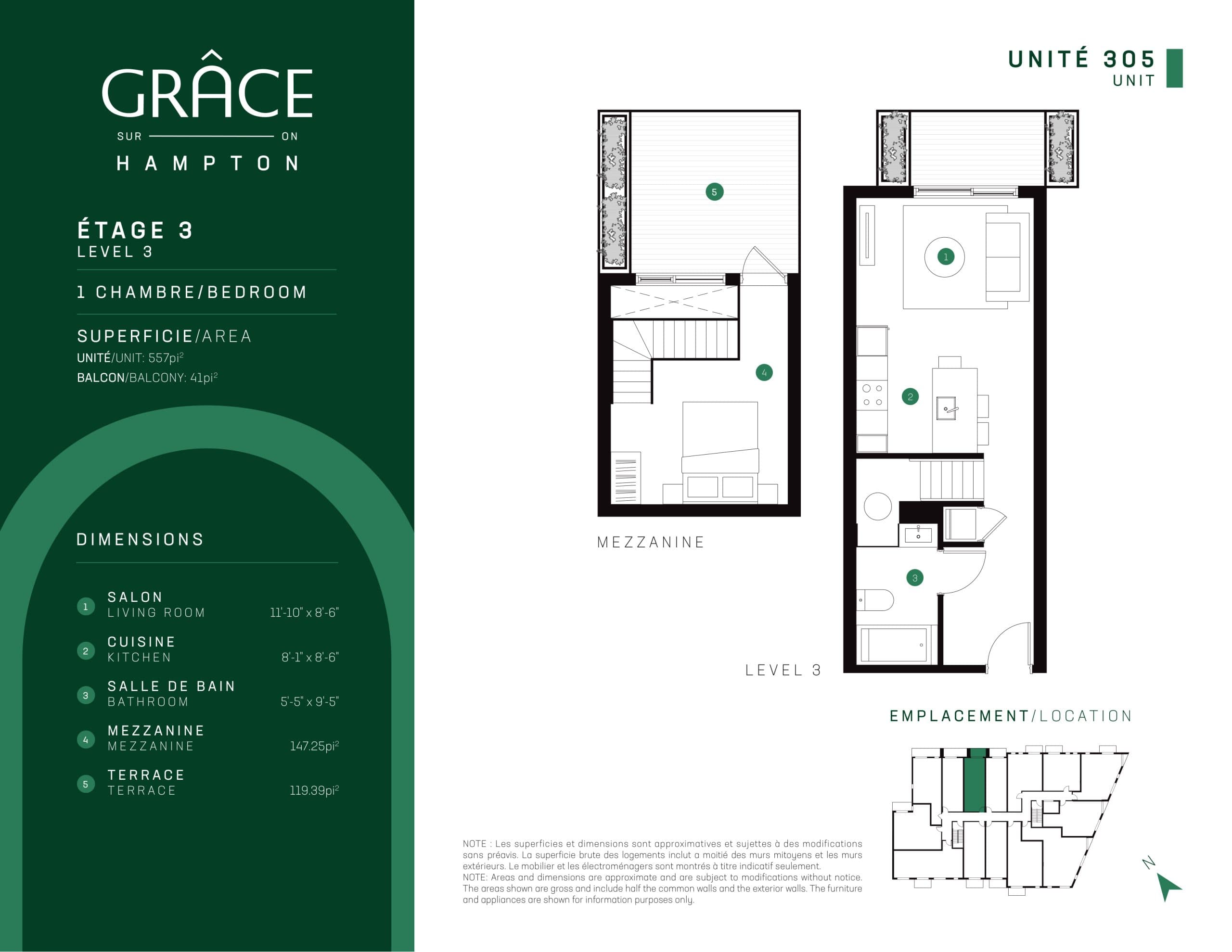 Unit 305 Floor Plan at Grace Condos - 557 sq.ft