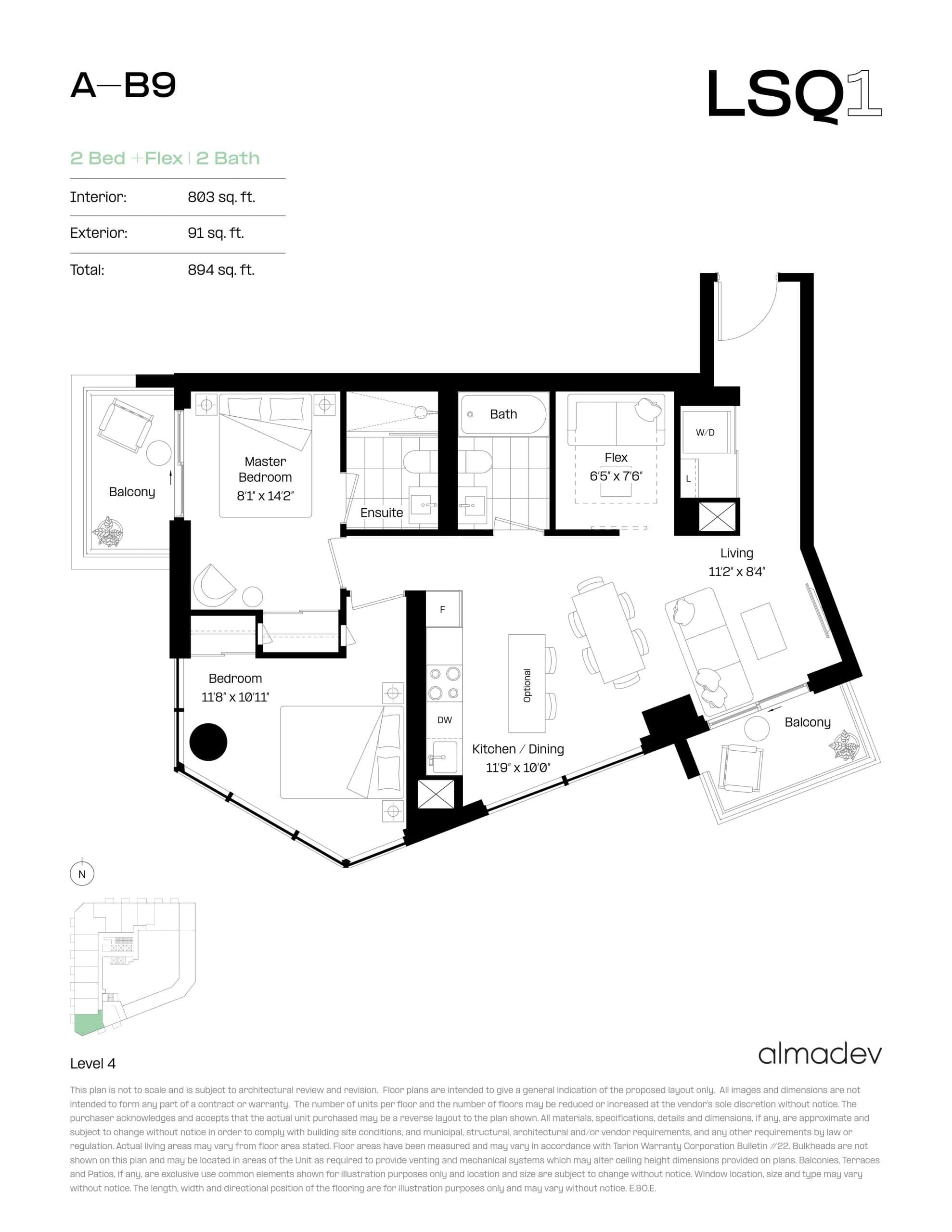 A-B9 Floor Plan at LSQ1 Condos - 803 sq.ft