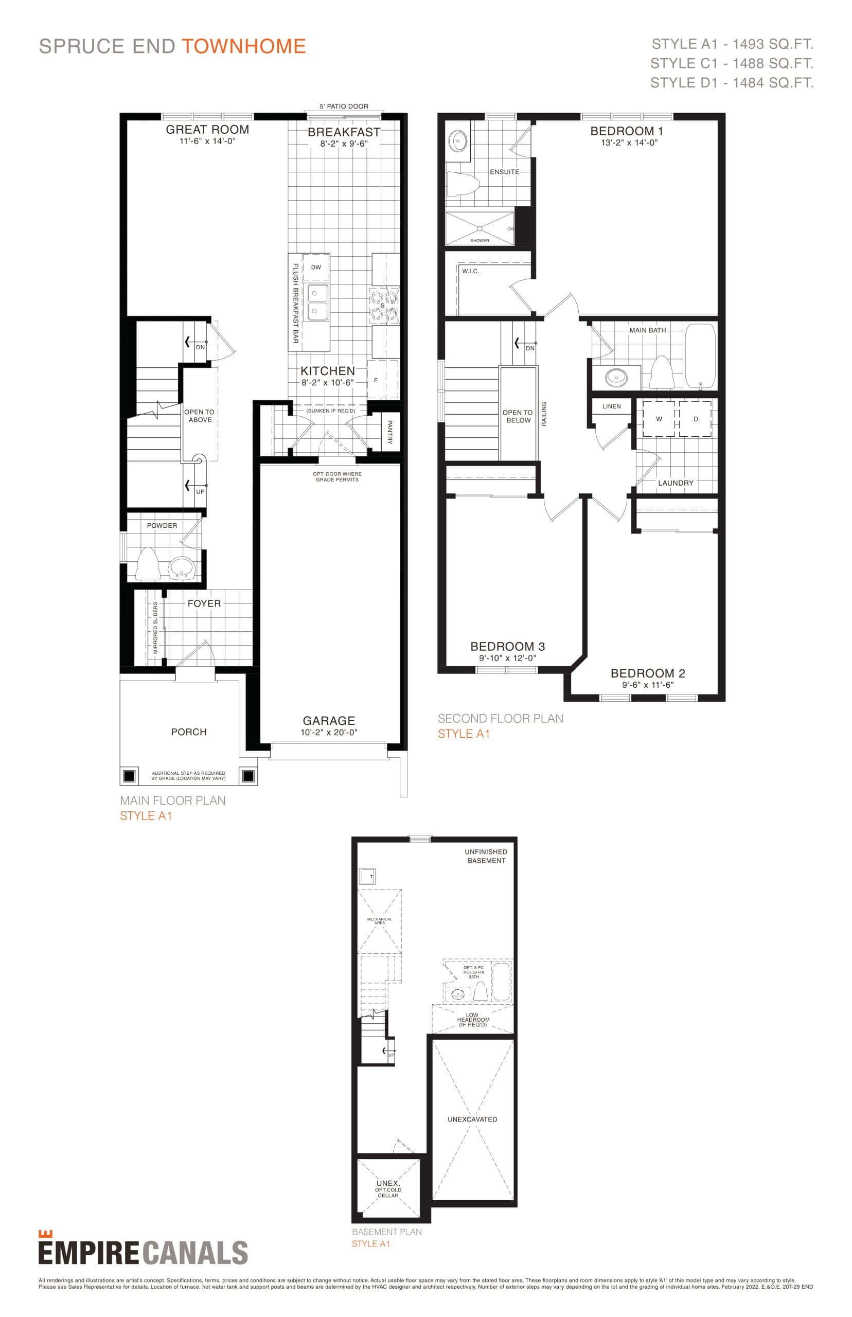 Spruce End Floor Plan at Empire Canals Phase 2 - 1493 sq.ft