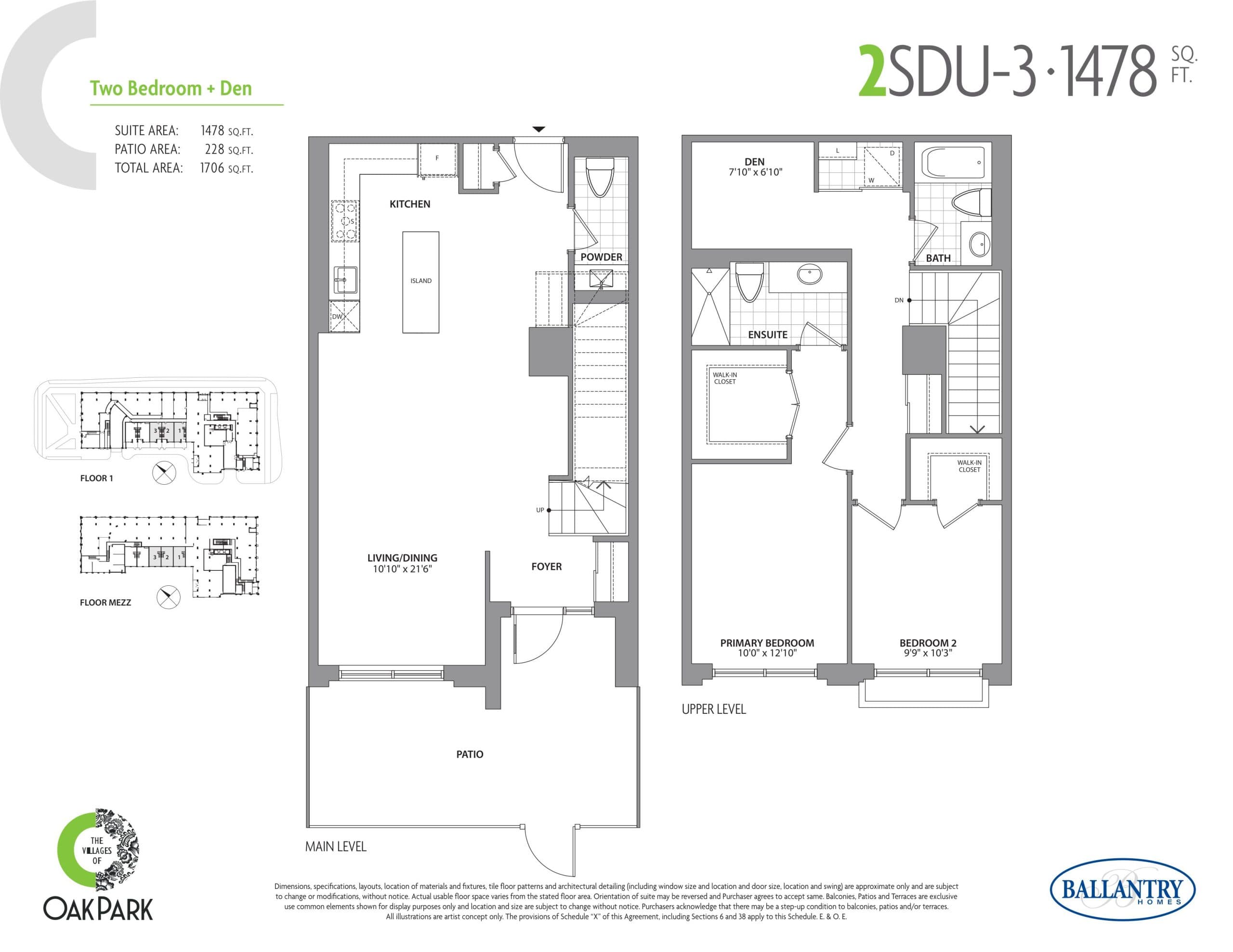 2SDU-3 Floor Plan at The Villages of Oak Park Condos - 1478 sq.ft