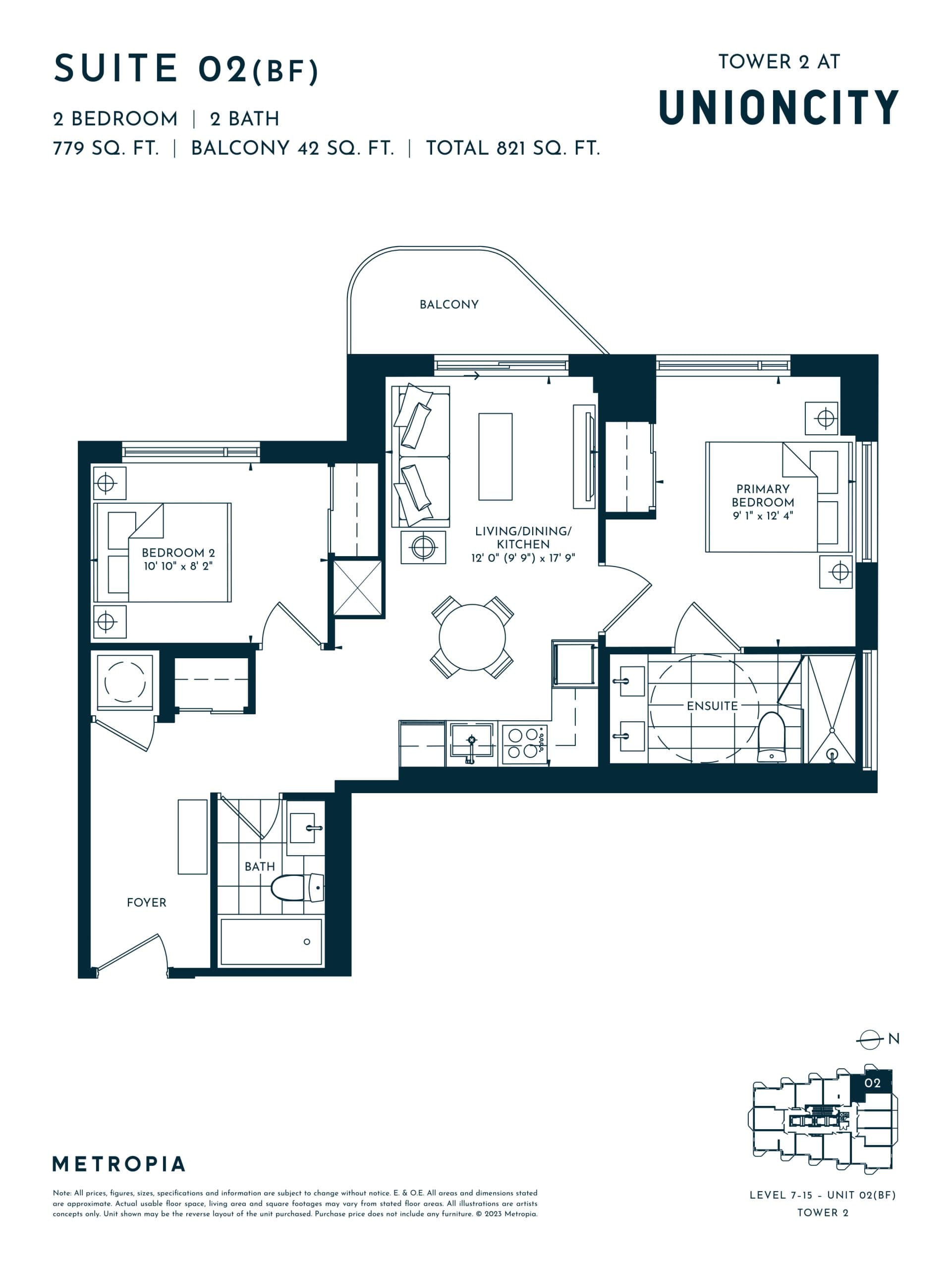 Suite 02 (BF) Floor Plan at UnionCity Tower 2 Condos - 779 sq.ft