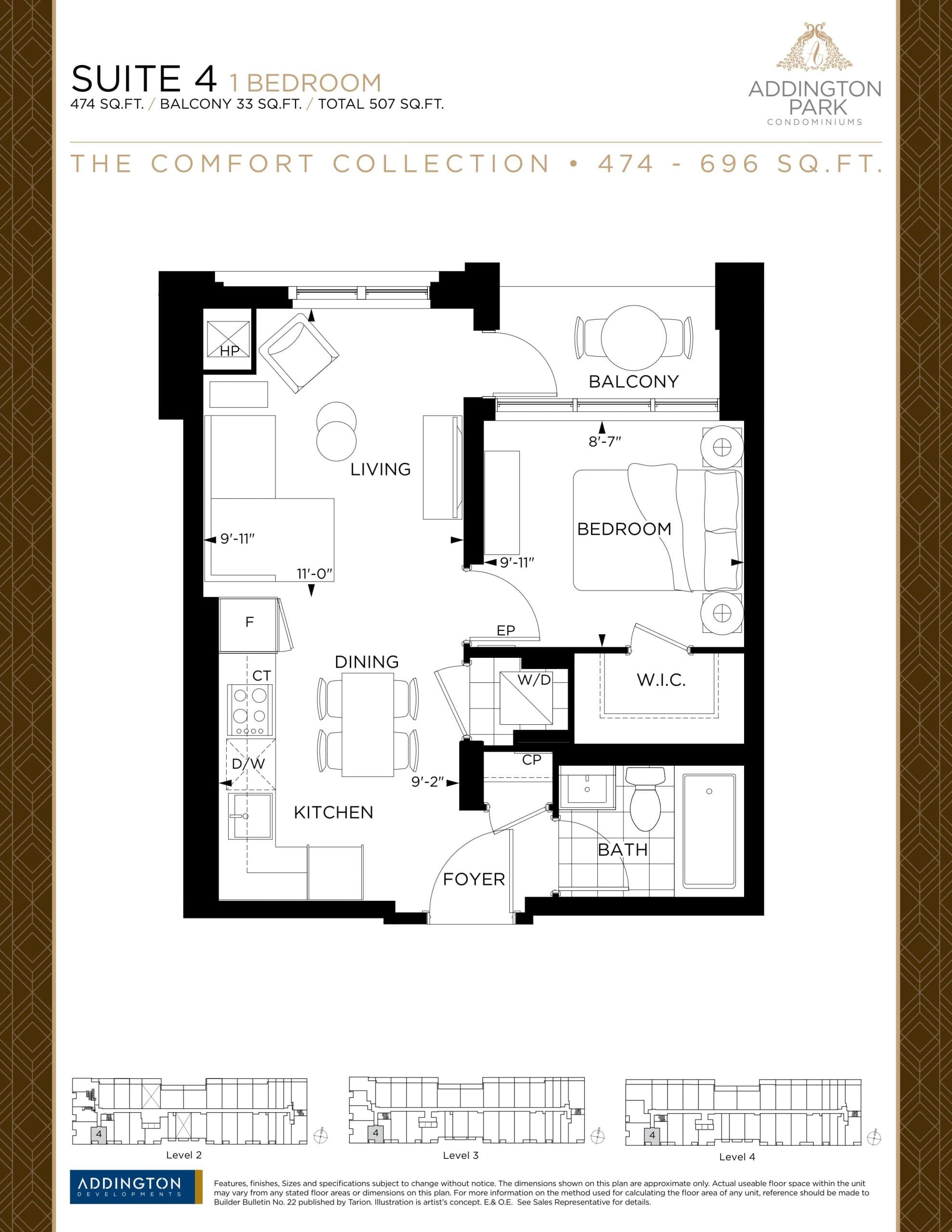 Suite 4 Floor Plan at Addington Park Condos - 474 sq.ft