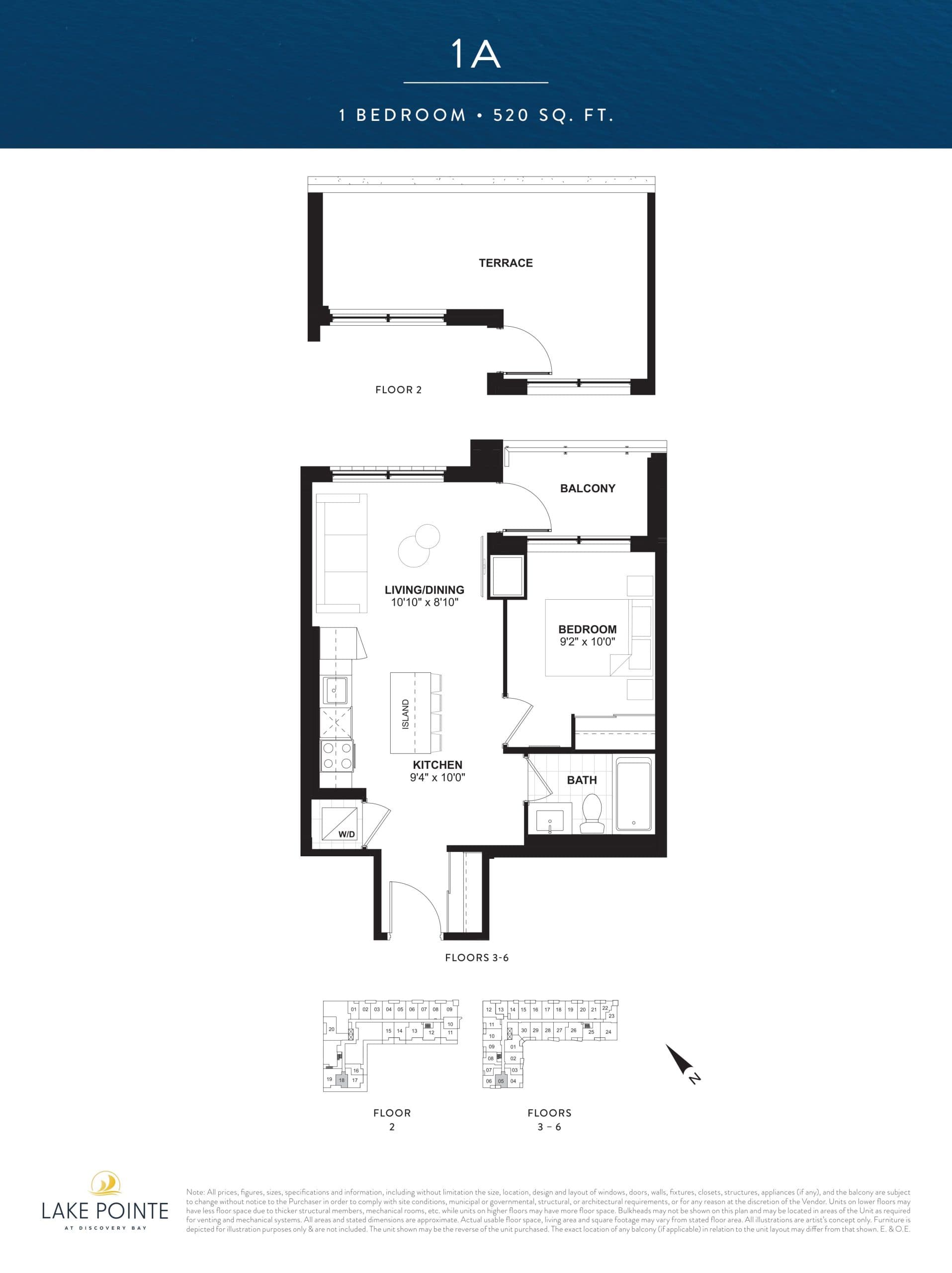 1A Floor Plan at Lake Pointe Condos - 520 sq.ft