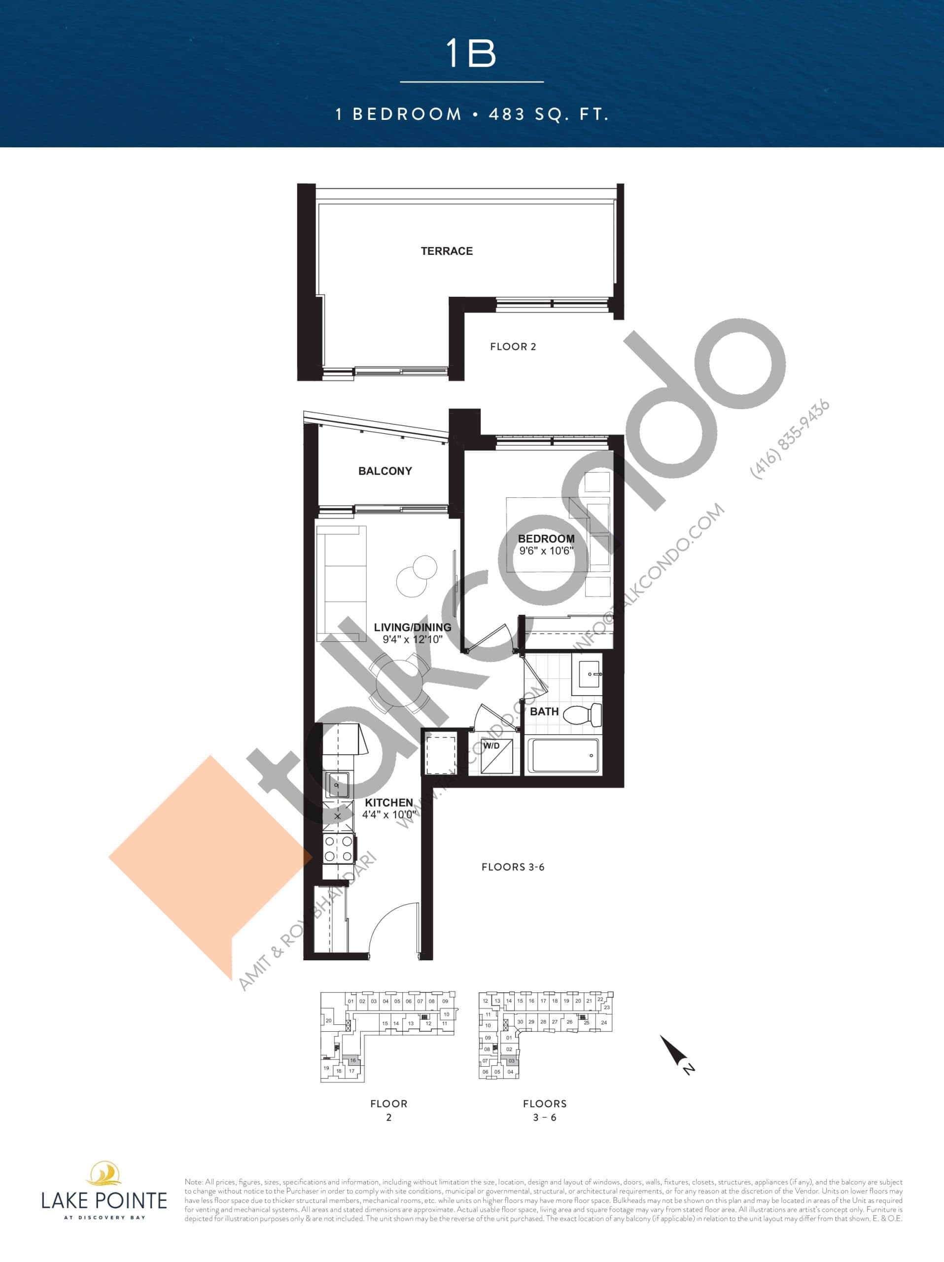 1B Floor Plan at Lake Pointe Condos - 483 sq.ft