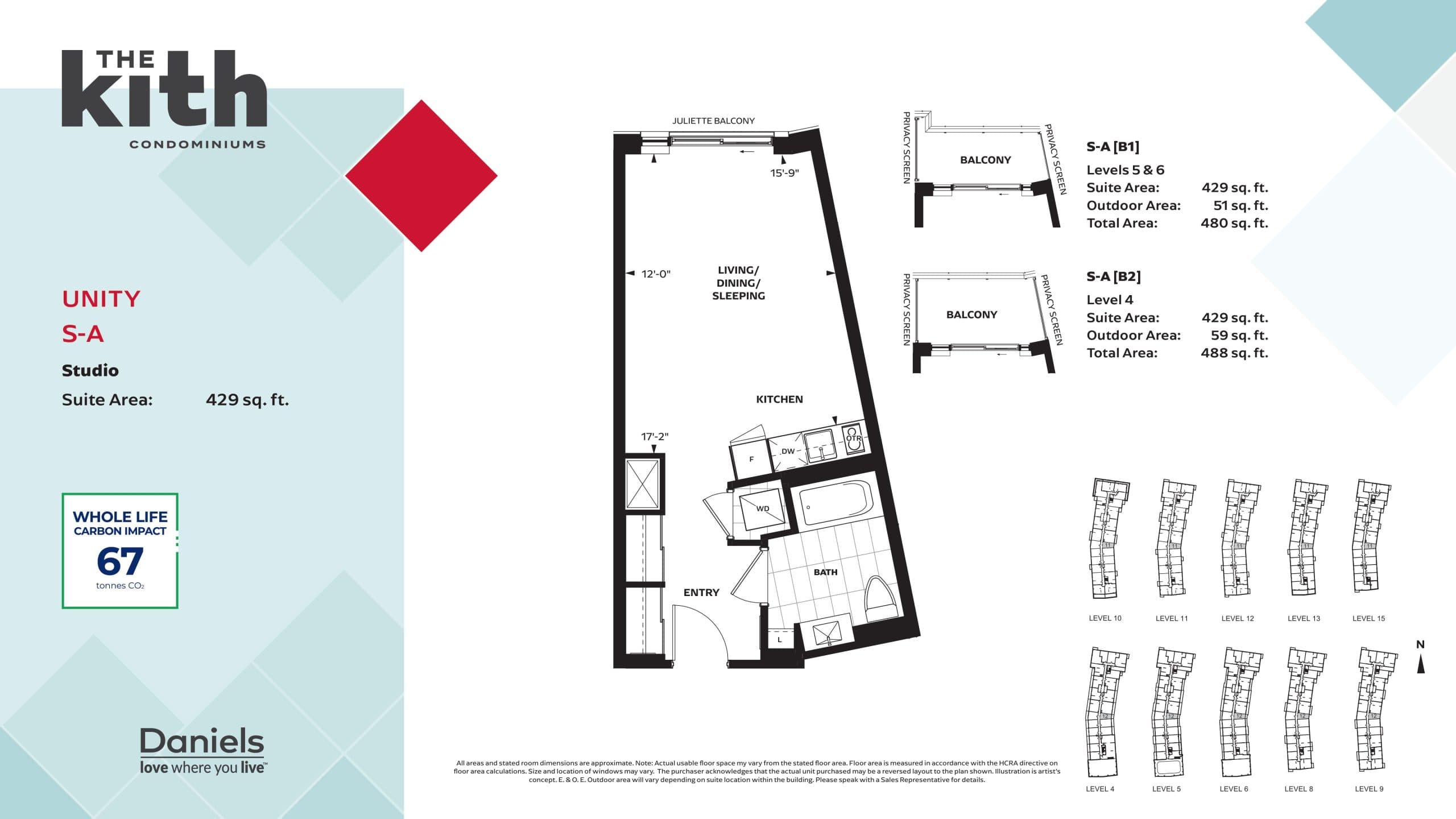 Unity S-A Floor Plan at The Kith Condos - 429 sq.ft