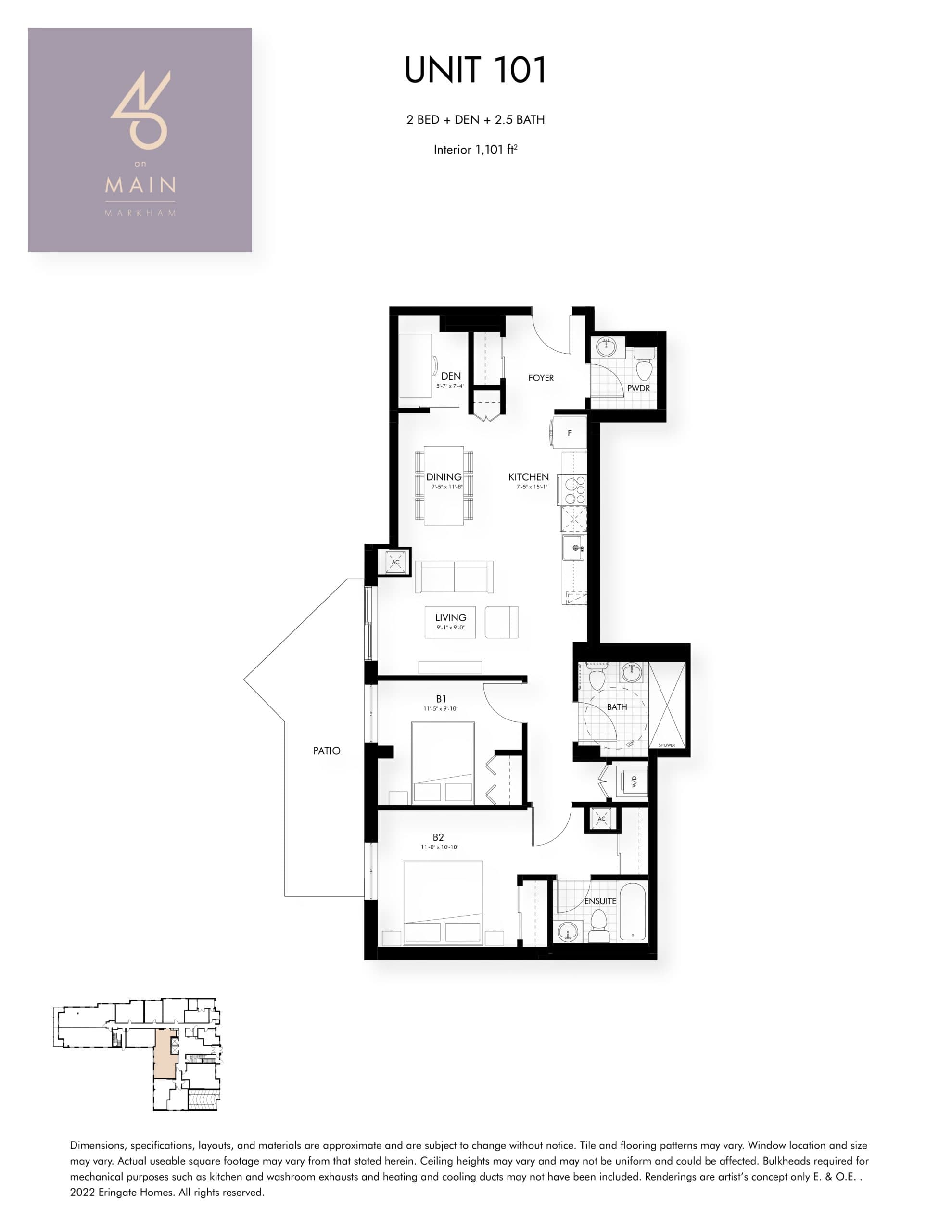 Unit 101 Floor Plan at 46 On Main Condos - 1101 sq.ft