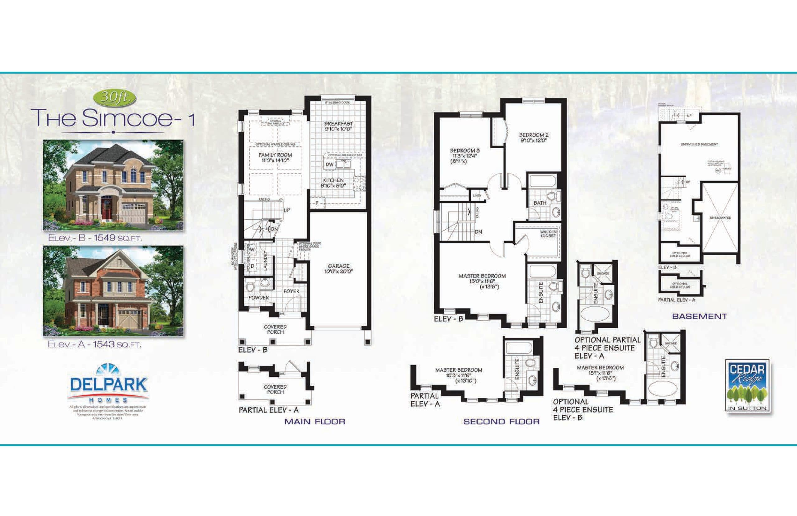 The Simcoe 1 Floor Plan at Cedar Ridge Homes - 1549 sq.ft